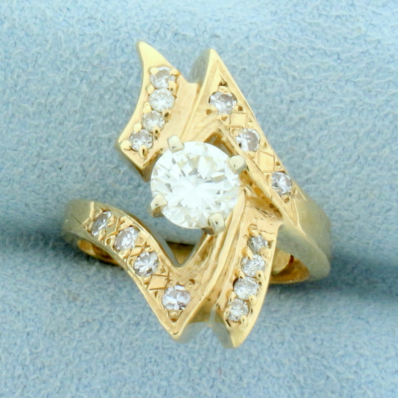 Designer Abstract Modern Design Engagement Ring in 14K Yellow Gold