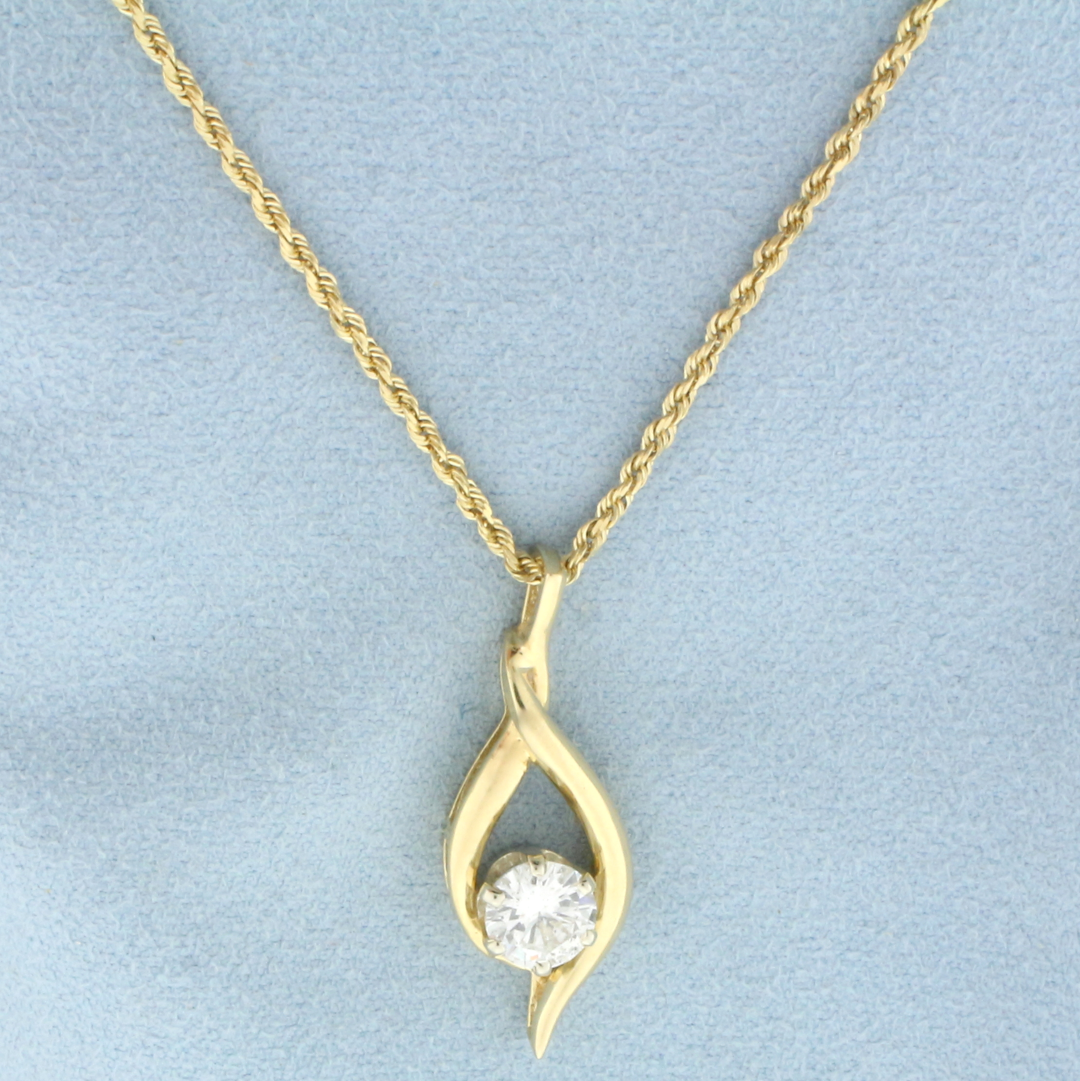 Designer Diamond Solitaire Necklace in 14k Yellow Gold