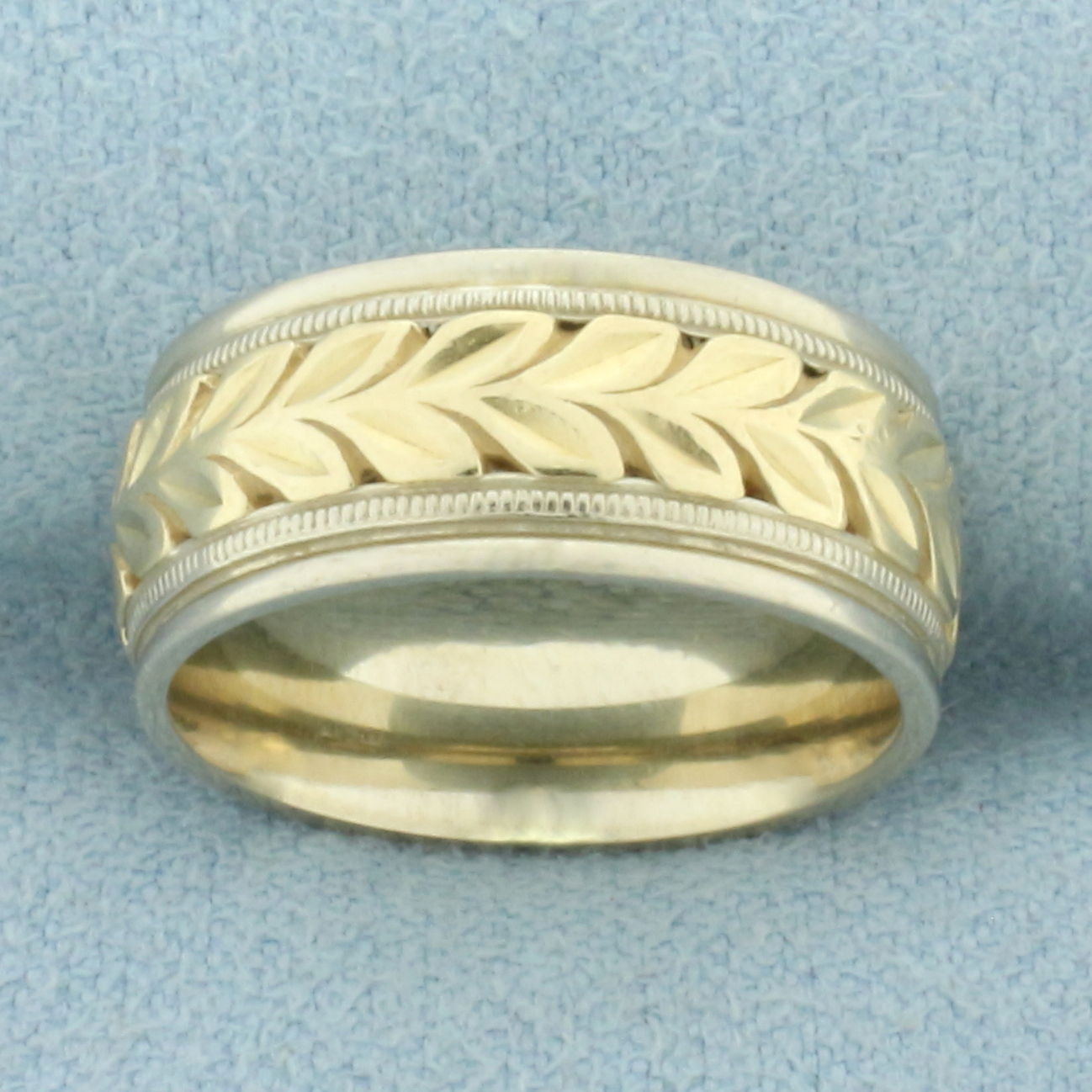 Designer Diana Leaf Nature Design Wedding Band Ring in 14k White and Yellow Gold