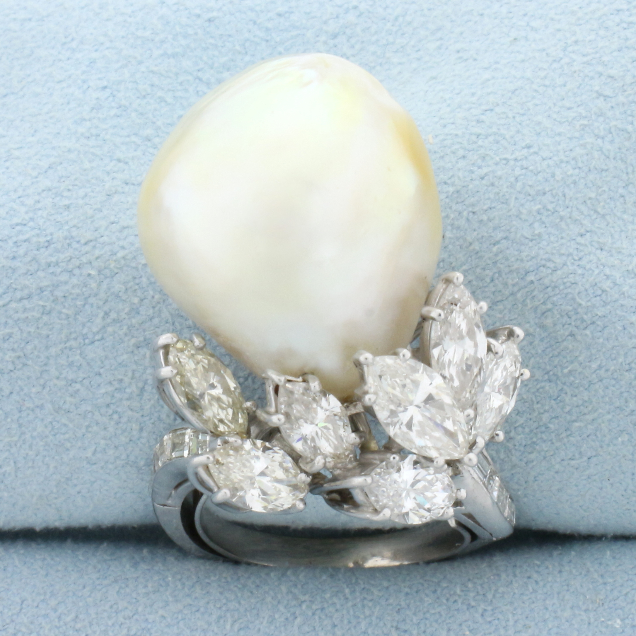 Designer One of A Kind Massive Pearl and Diamond Statement Ring in Platinum