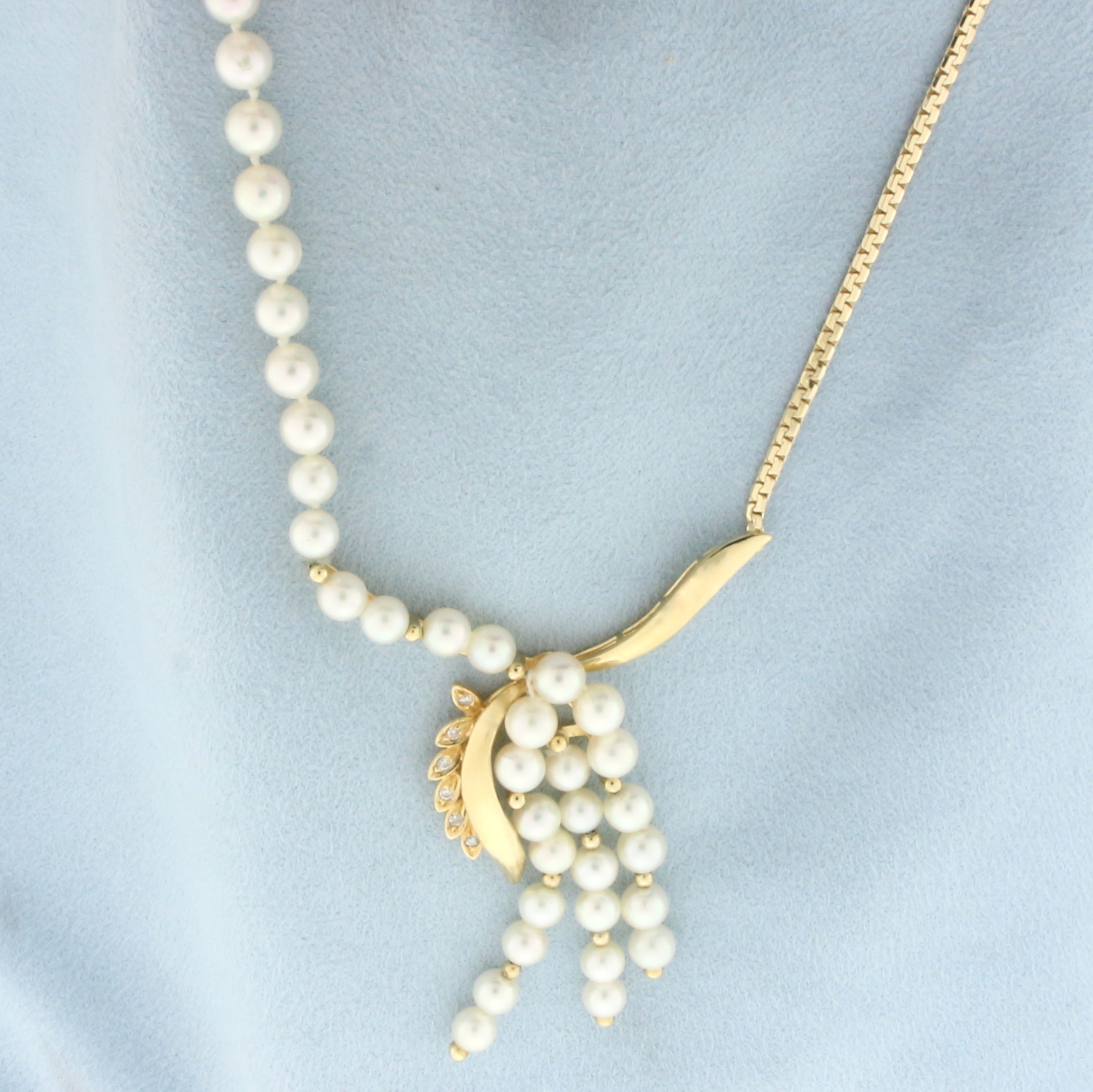 Designer Pearl and Diamond Necklace in 14k Yellow Gold