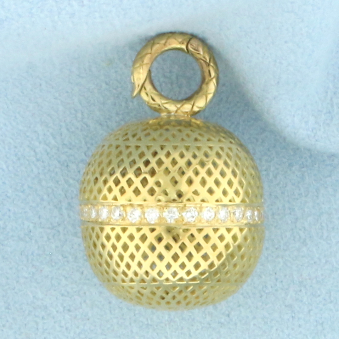 Designer Ray Griffiths Diamond Crownwork Ball Pendant in 18k Yellow Gold