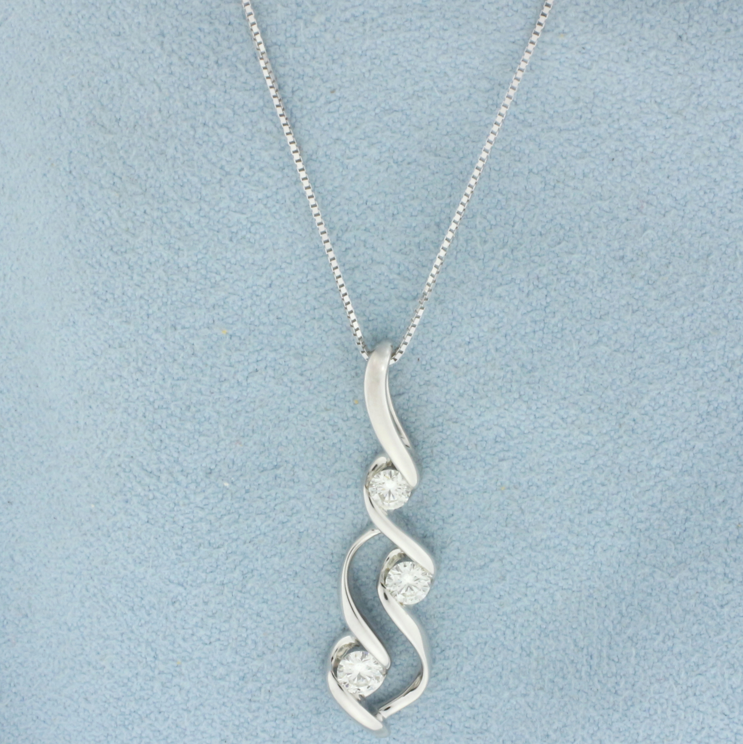 Designer Sirena Diamond Pendant on Box Link Chain Necklace in 14k White Gold