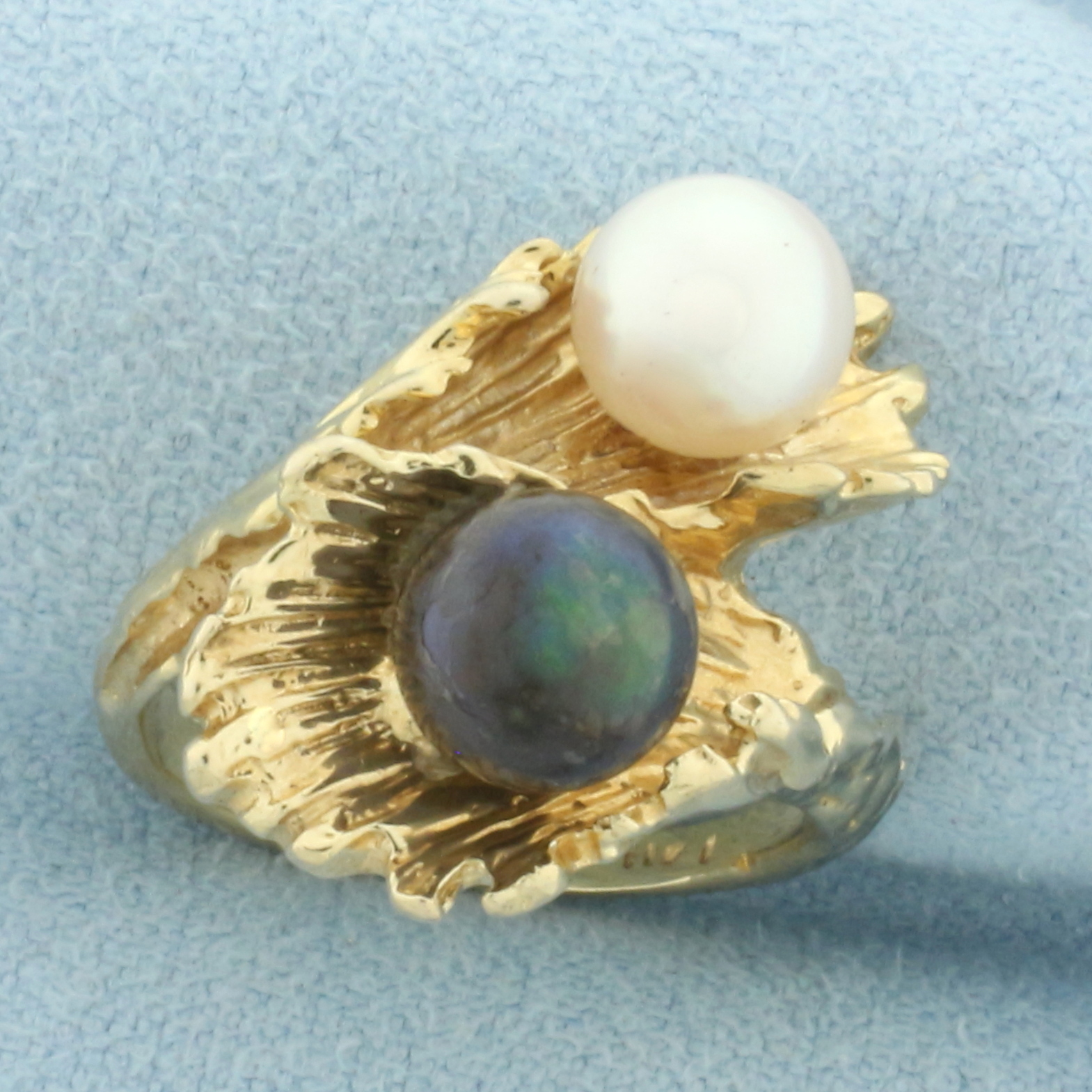 Designer Tahitian and Akoya Cultured Pearl Bypass Ring in 14k Yellow Gold