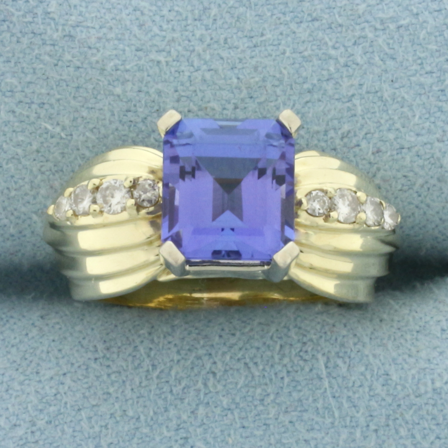 Designer Tanzanite and Diamond Ring in 14k Yellow Gold