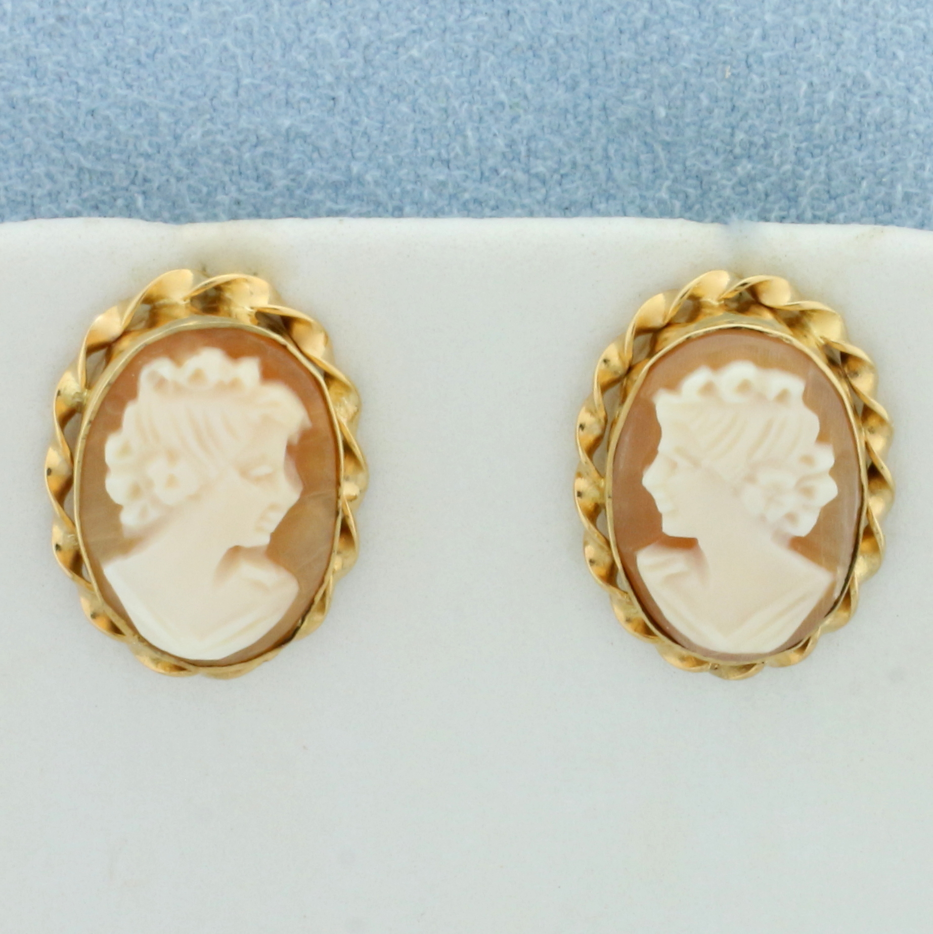 Designer Van Dell Cameo Earrings in 14K Yellow Gold