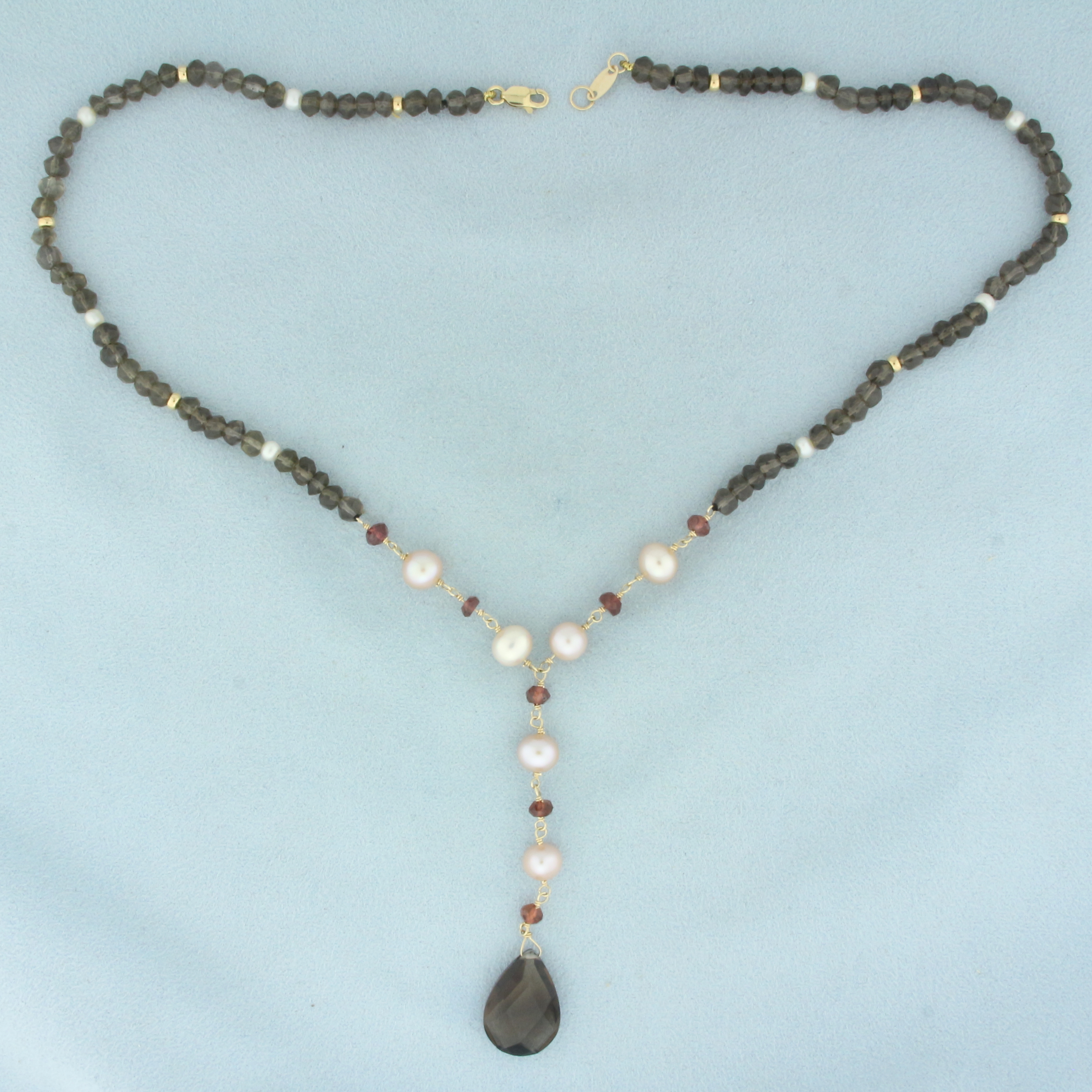 Designer Zoe B.  Pink Cultured Pearl and Gemstone Bead Necklace in 14k Yellow Gold