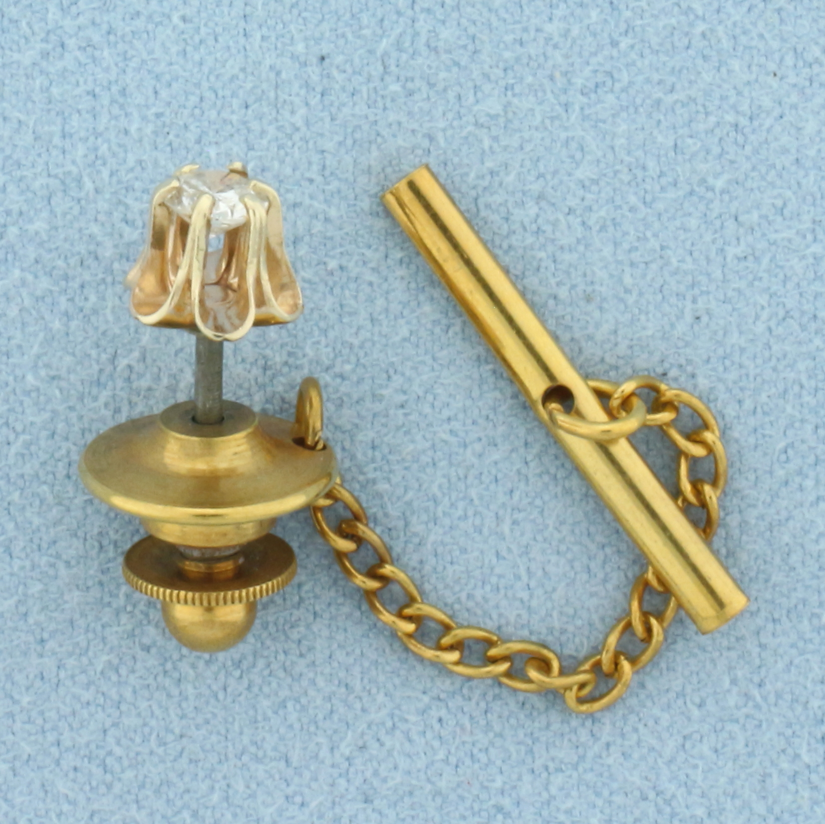 Diamond Buttercup Solitaire Tie Tack Pin in 14k Yellow Gold