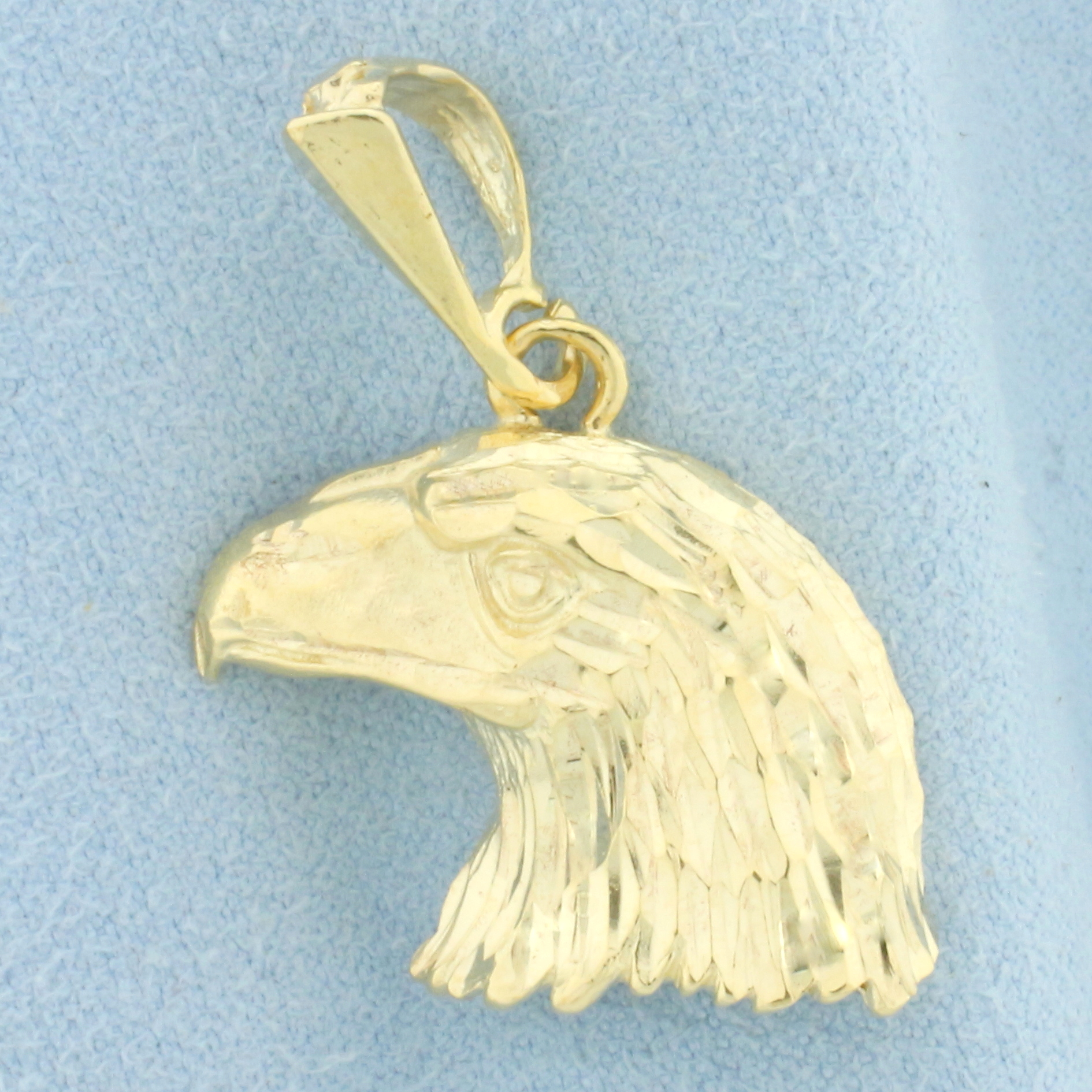 Diamond Cut American Bald Eagle Pendant in 14k Yellow Gold