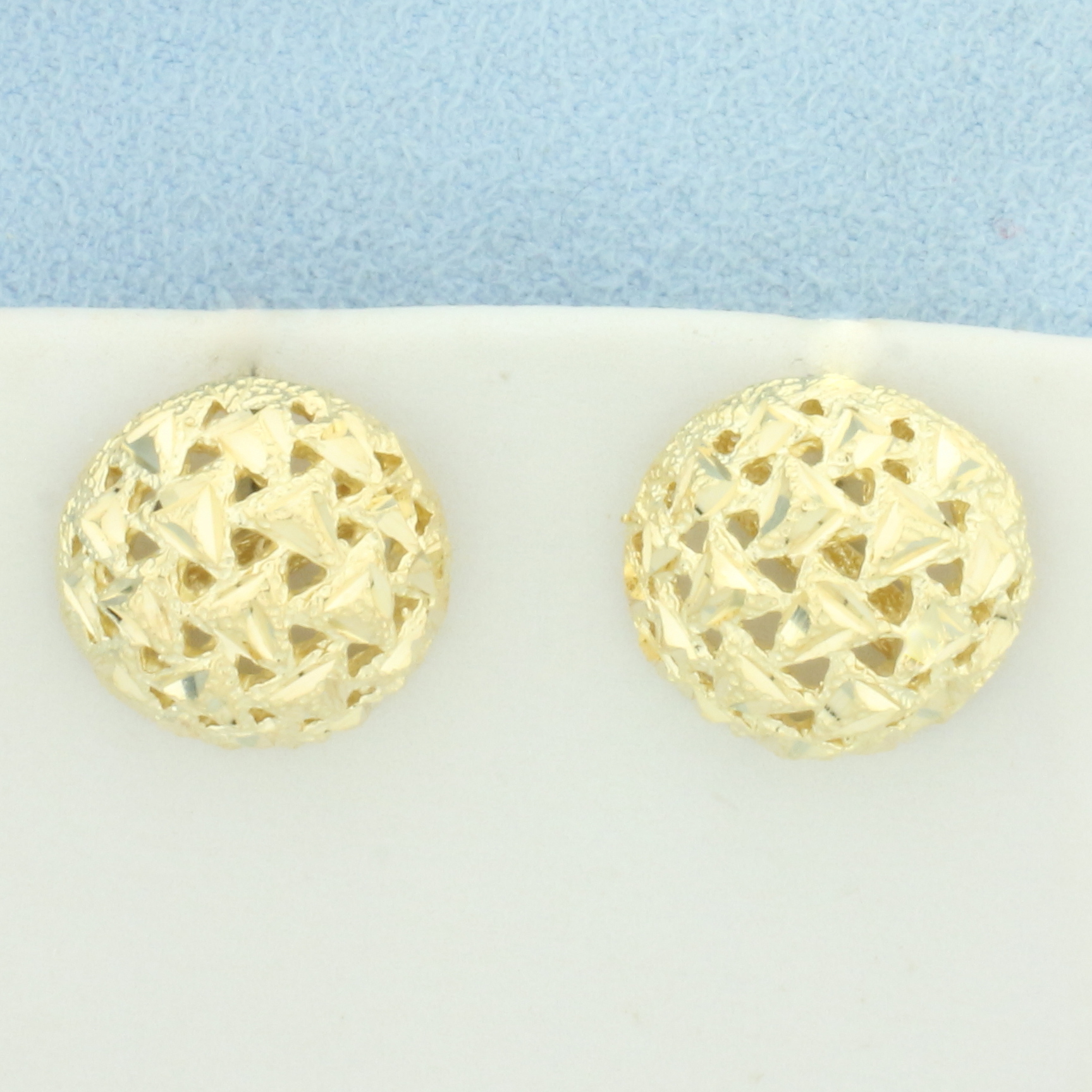 Diamond Cut Button Earrings in 14k Yellow Gold | Property Room