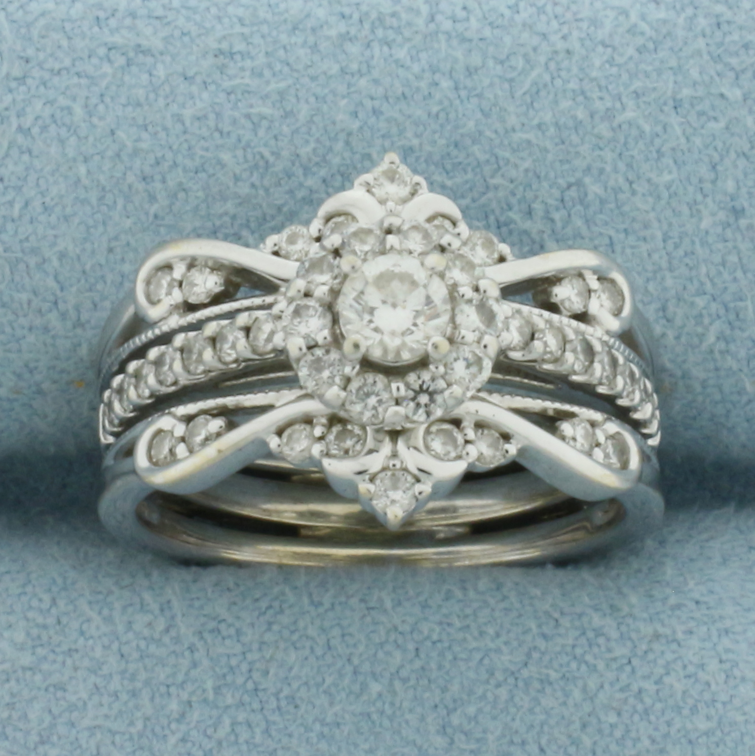 Diamond Engagement Ring and Ring Jacket Set in 14k White Gold