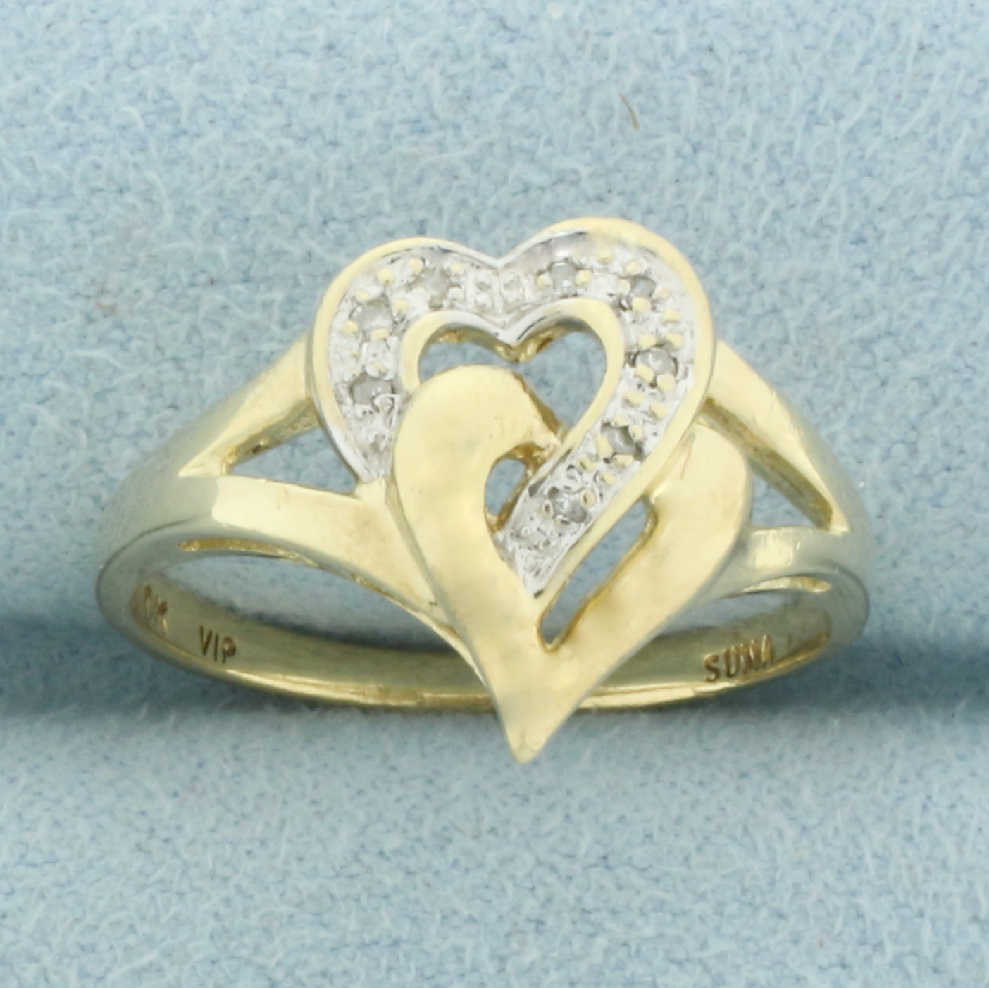 Diamond Lovers Heart Ring in 10k Yellow Gold