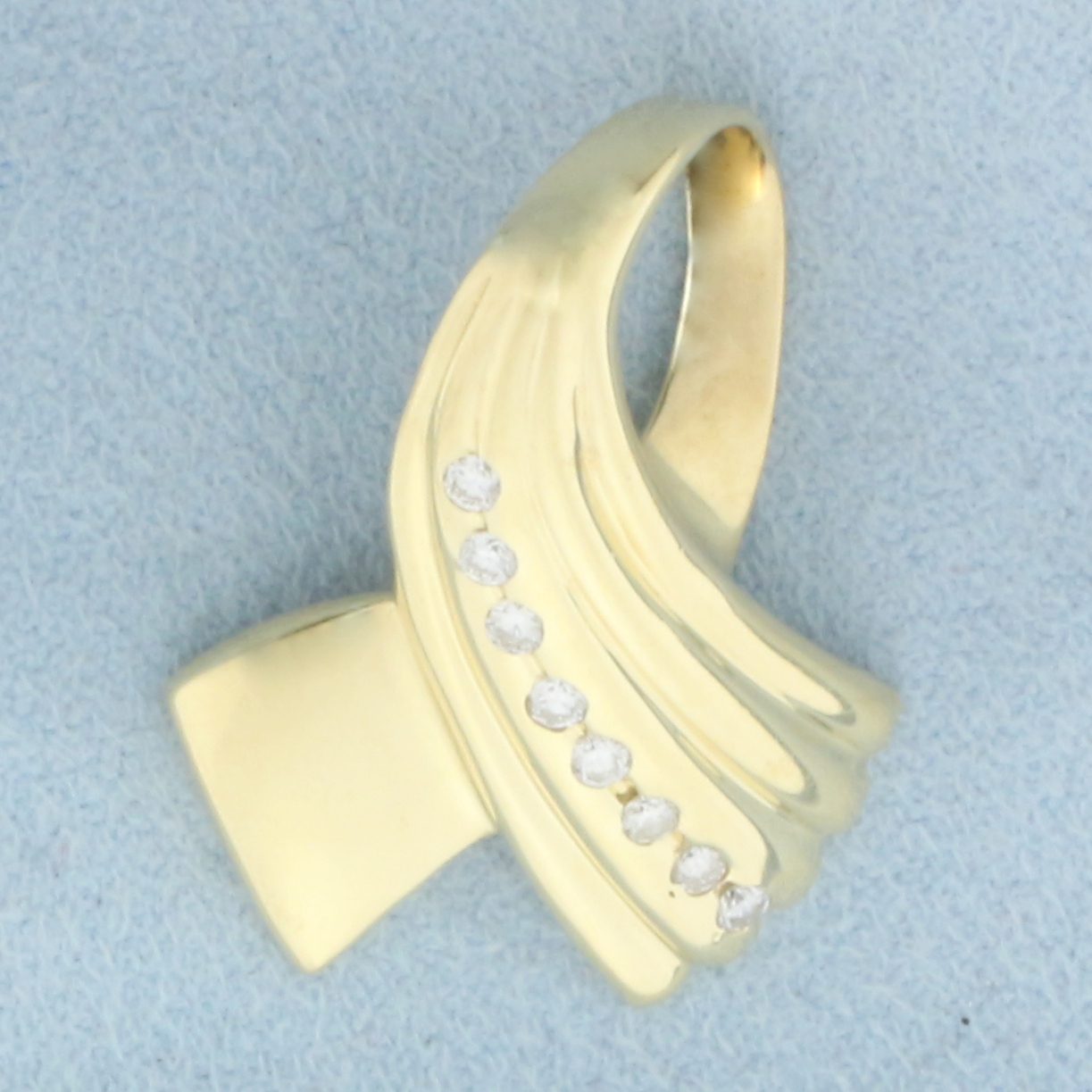 Diamond Ribbon Enhancer or Slide or Pendant in 14k Yellow Gold
