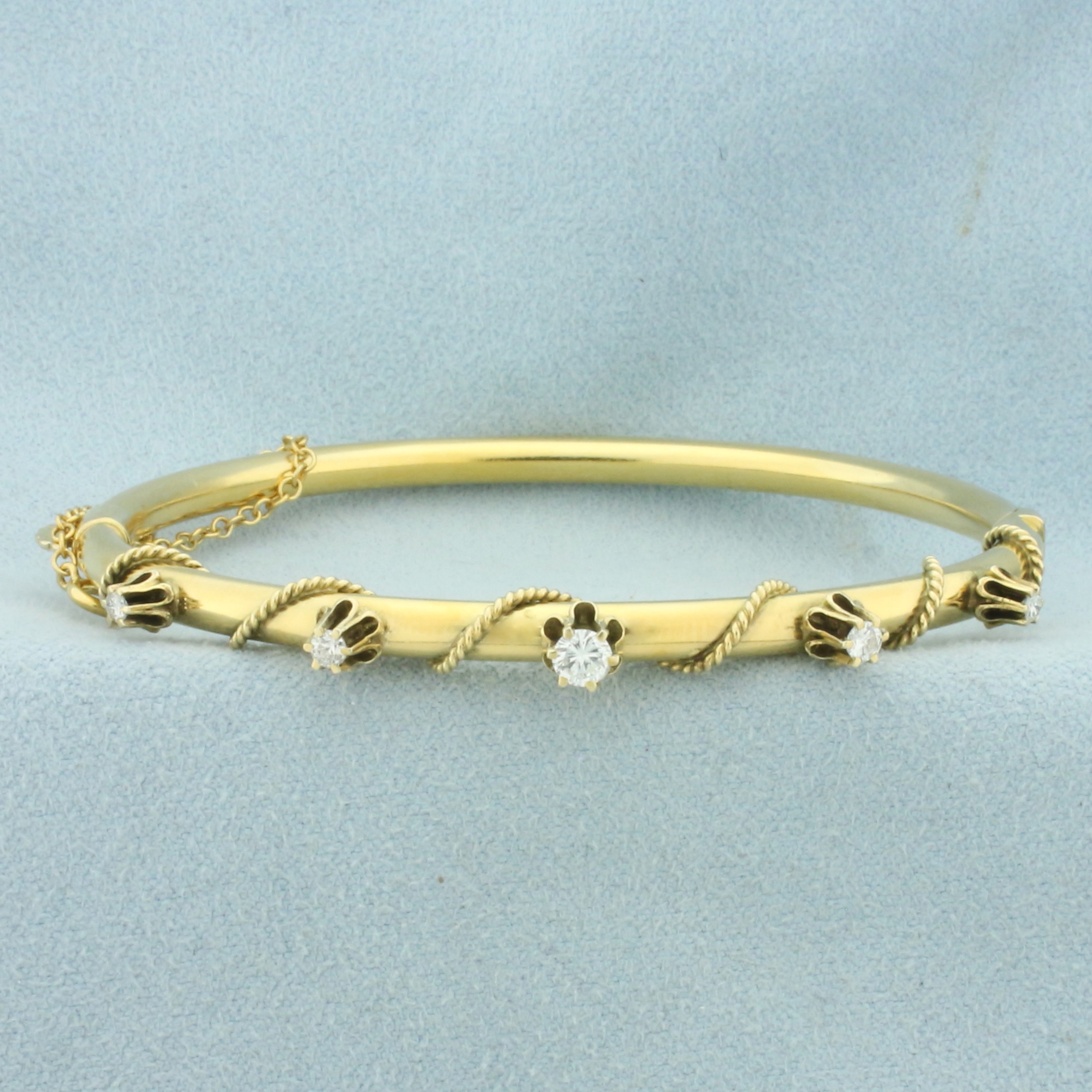 Diamond Rope Design Bangle Bracelet in 14k Yellow Gold | Property Room