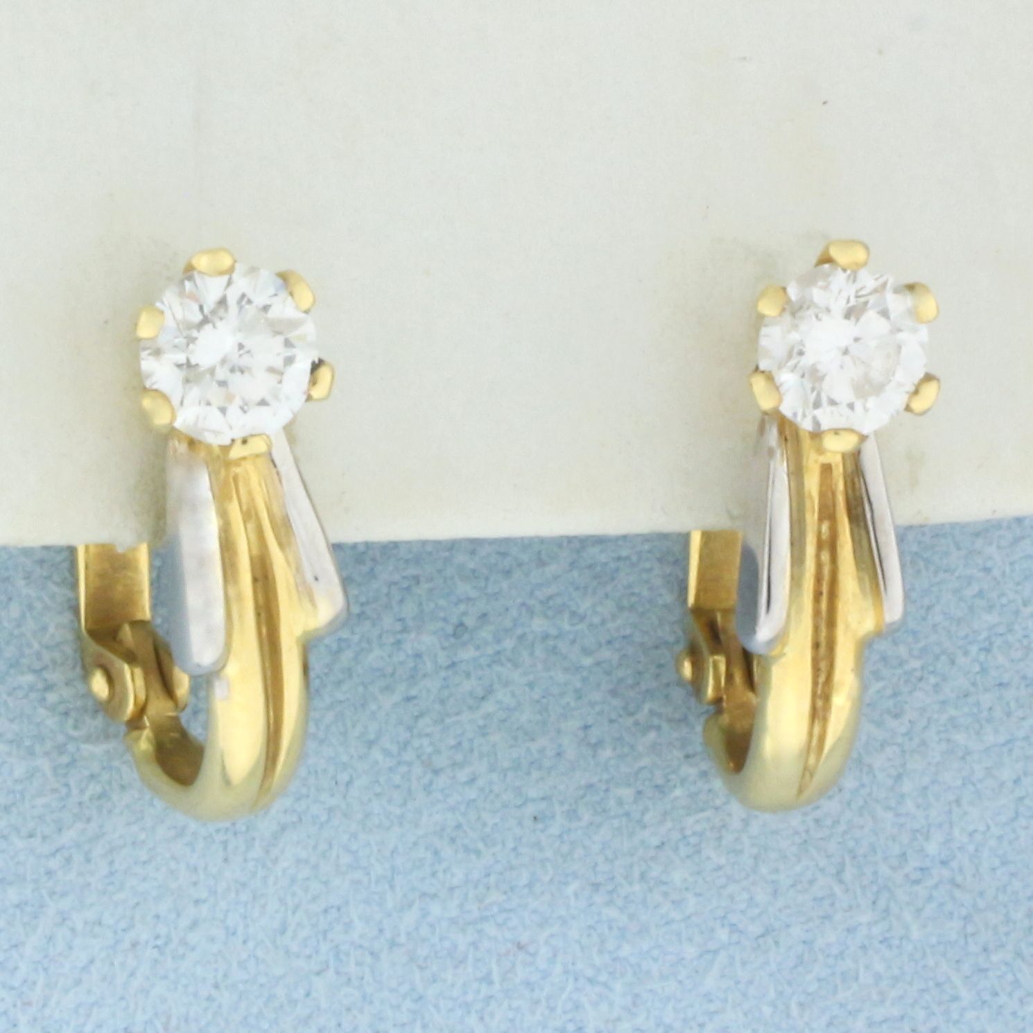Diamond Stud Half Hoop Earrings in 18K Yellow and White Gold