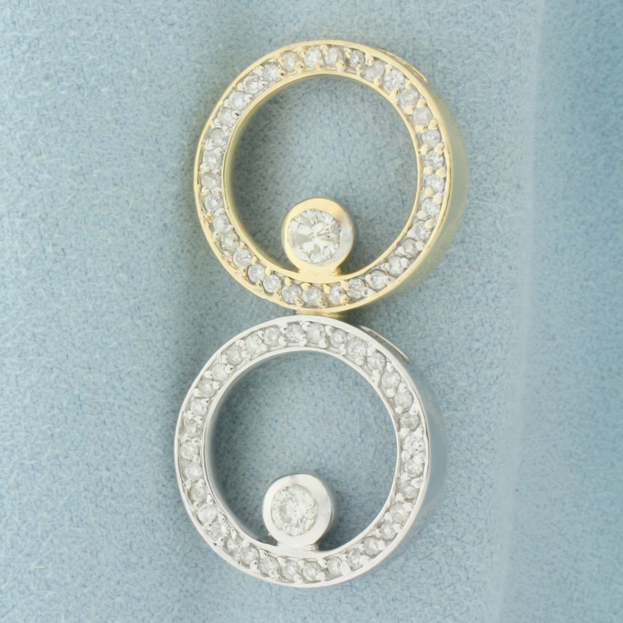 Diamond Two Tone Circle Pendant in 14k Yellow and White Gold