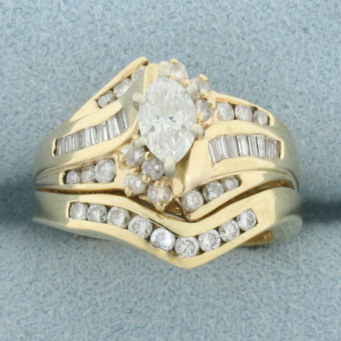 Diamond Wedding Ring and Engagement Ring Bridal Set in 14k Yellow Gold