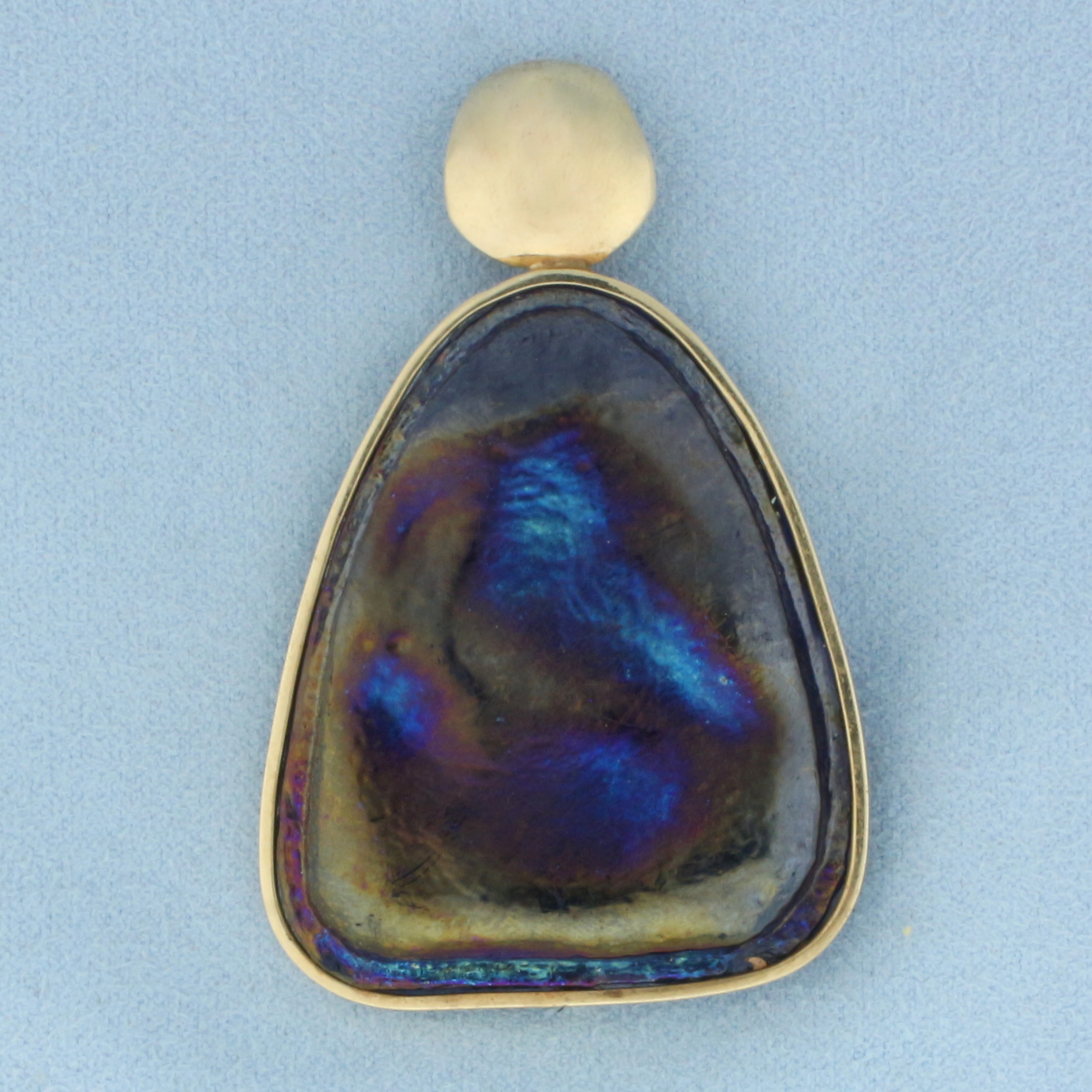 Dichroic Stained Glass Statement Pendant in 14k Yellow Gold