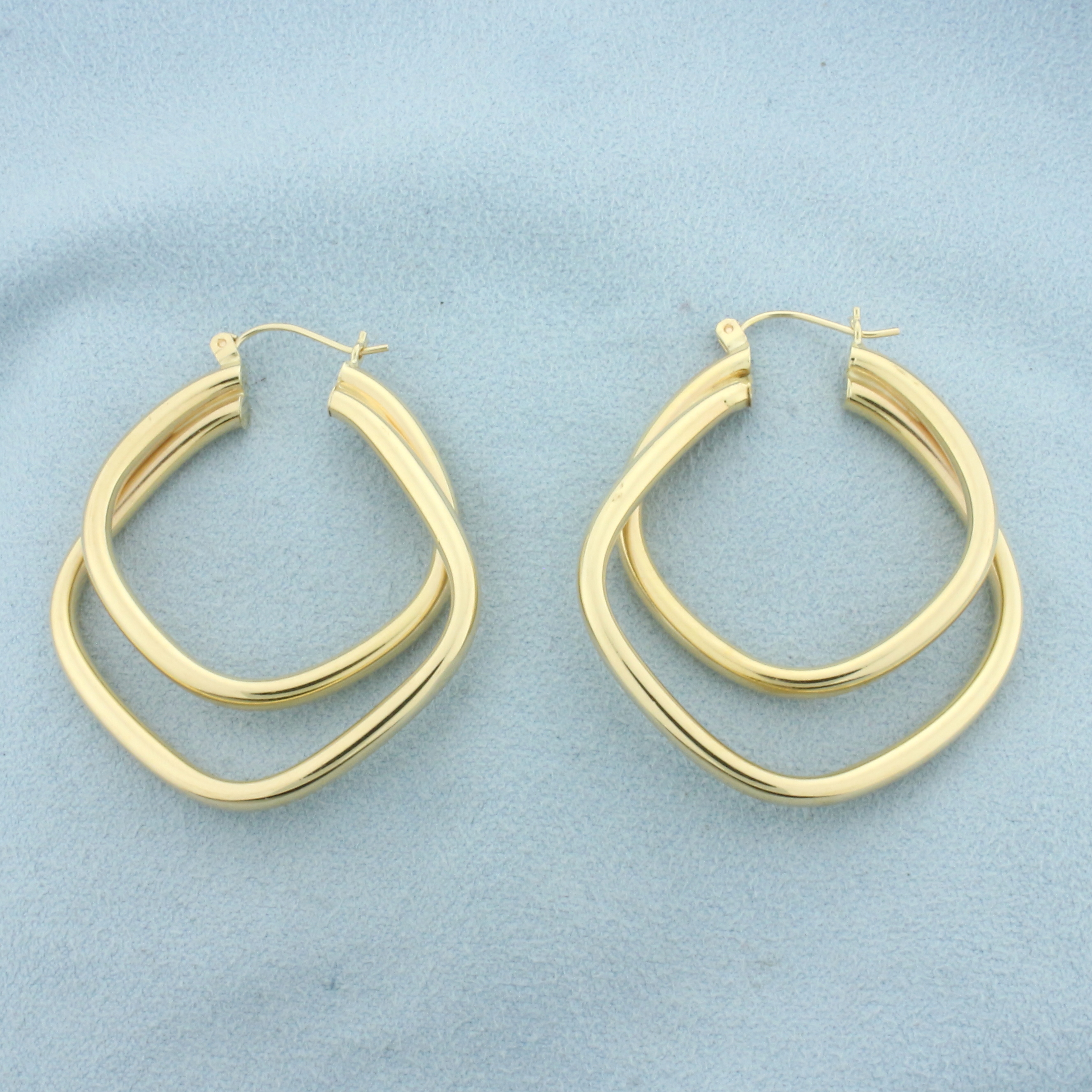Double Square Tube Hoop Earrings in 14k Yellow Gold