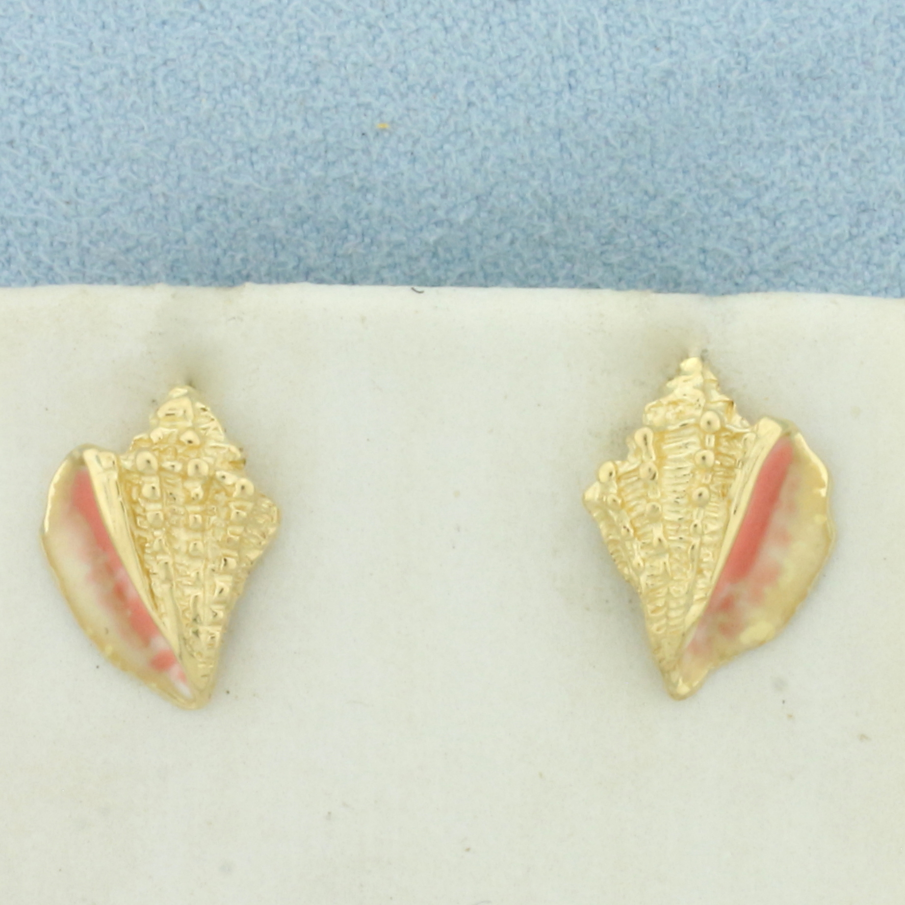 Enamel Conch Shell Earrings in 14k Yellow Gold | Property Room