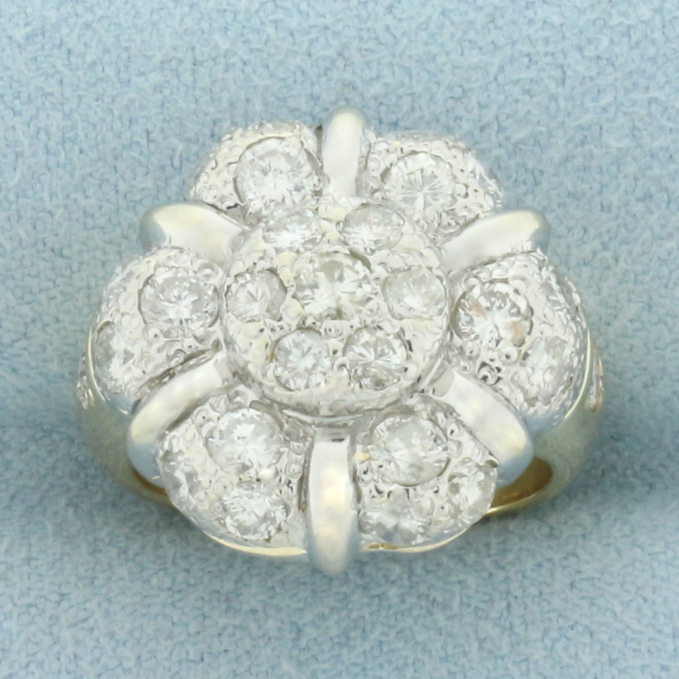 Flower Design Diamond Ring in 18k Yellow and White Gold