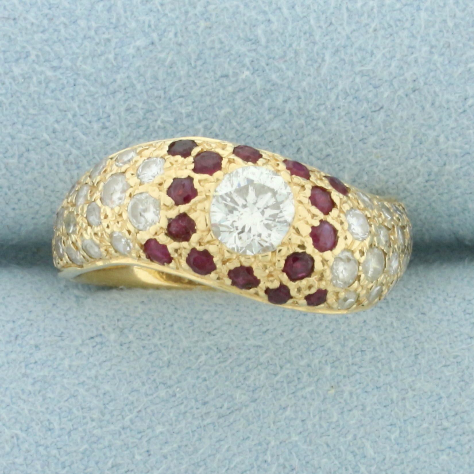 Flush Set Ruby and Diamond Ring in 14k Yellow Gold