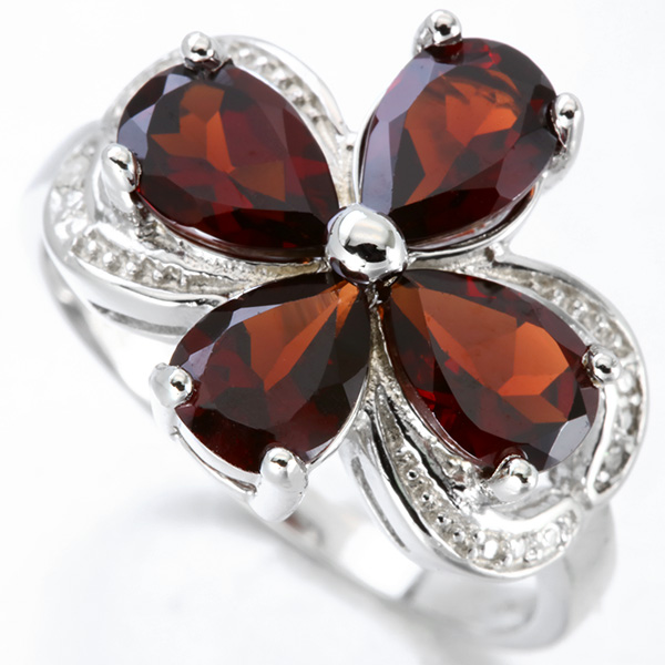 Garnet and Diamond Ring in Sterling Silver