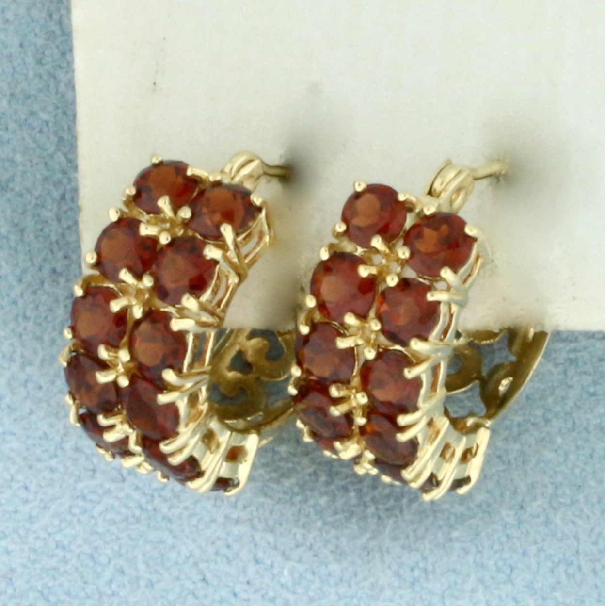 Garnet Huggie Hoop Earrings in 14k Yellow Gold