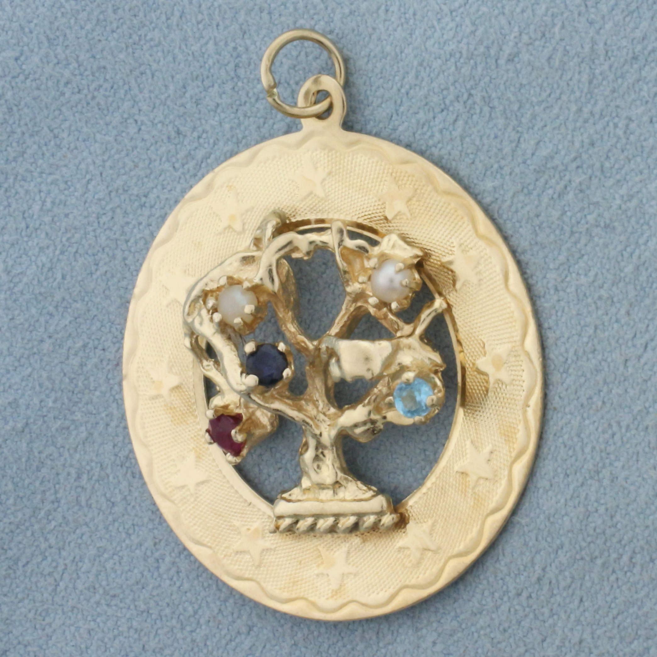 Gemstone Tree of Life Medallion Pendant or Charm in 14k Yellow Gold