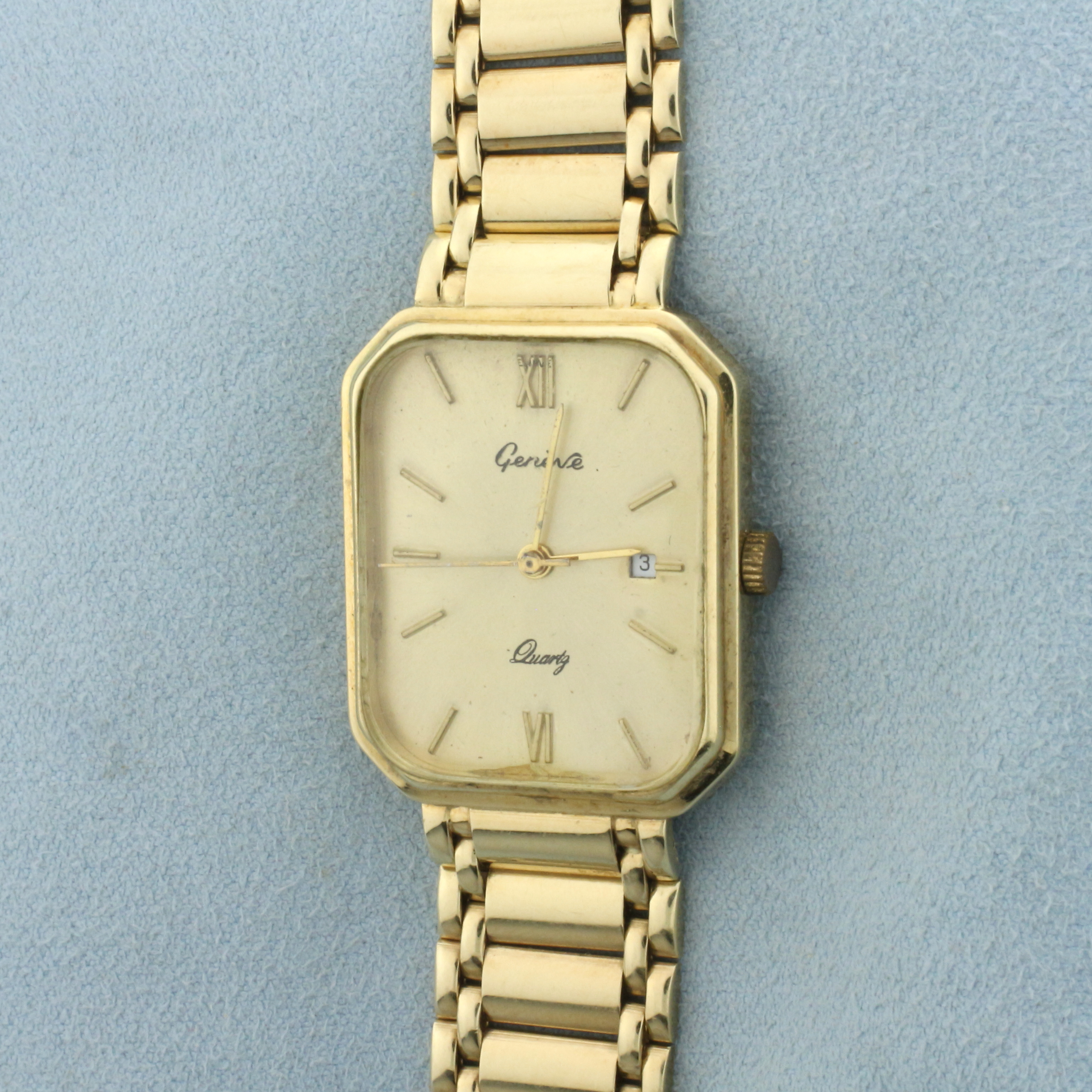 Geneve Quartz Watch in Solid 14k Yellow Gold Case and Bracelet