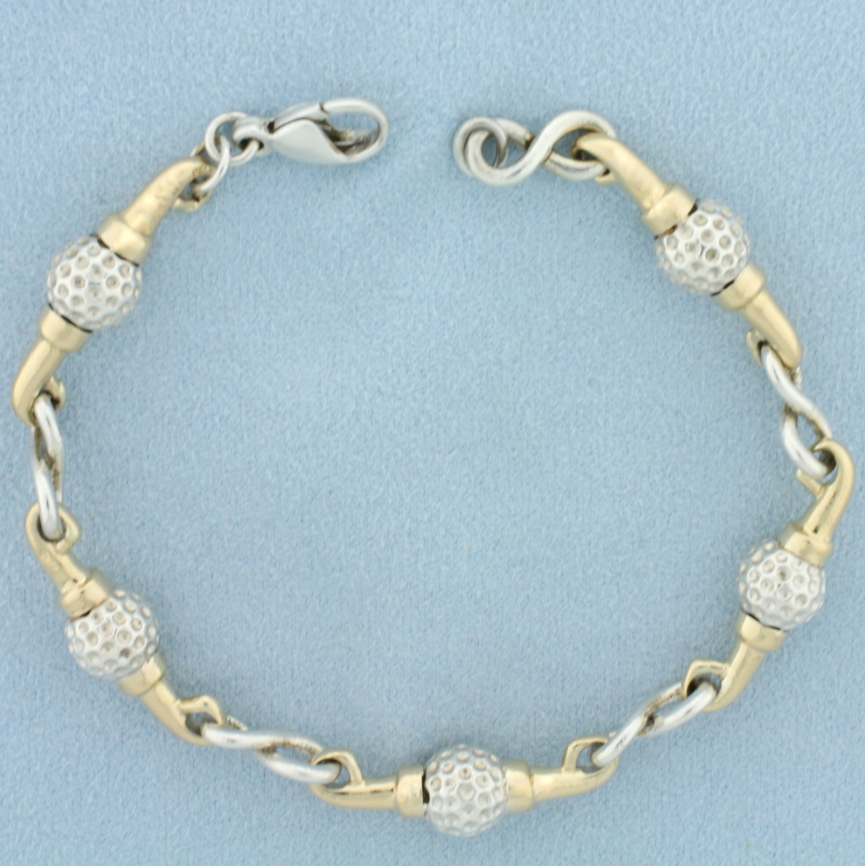 Golf Ball Link Bracelet in 14K Yellow Gold and Sterling Silver