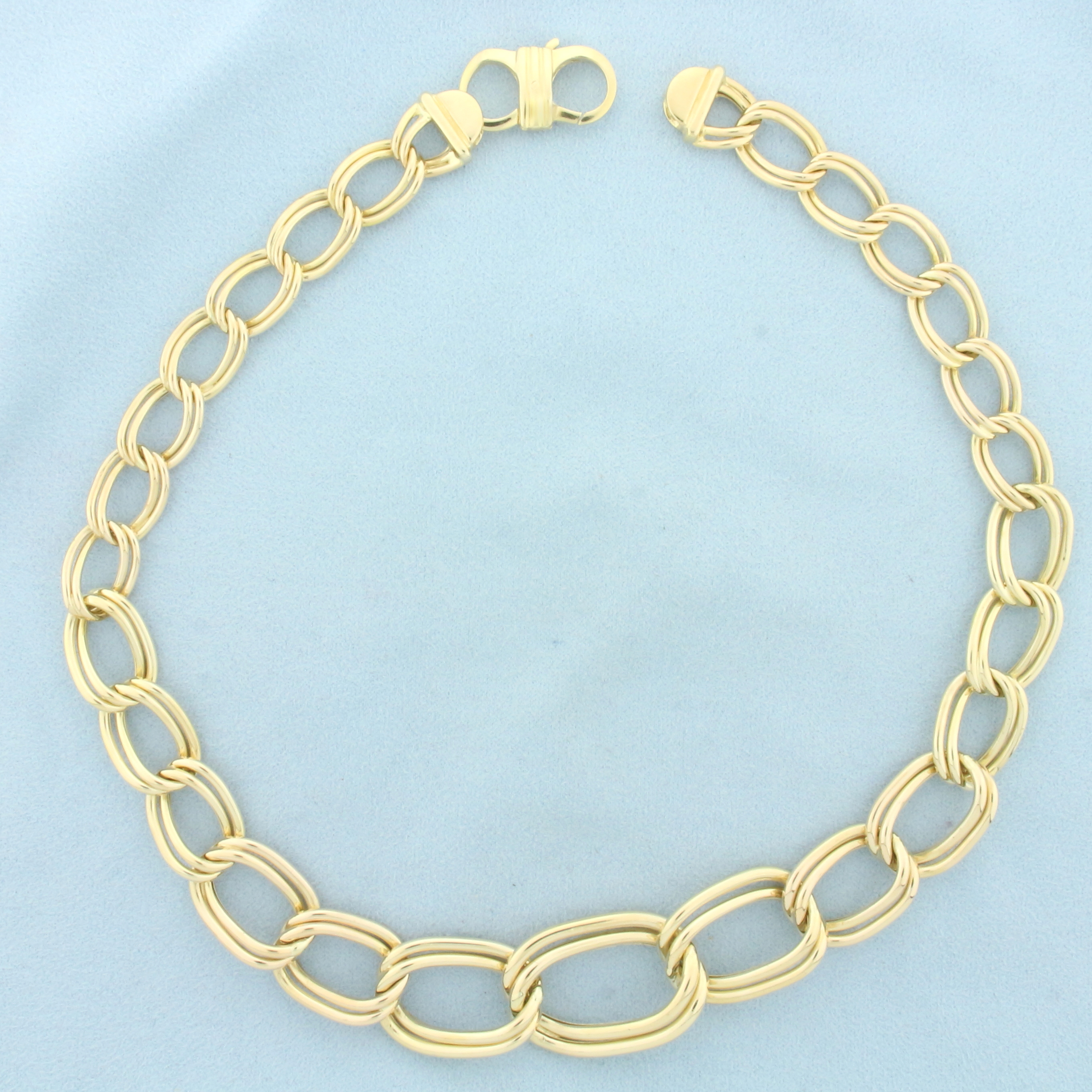 Graduated 16 Inch Double Oval Link Chain Necklace in 14k Yellow Gold