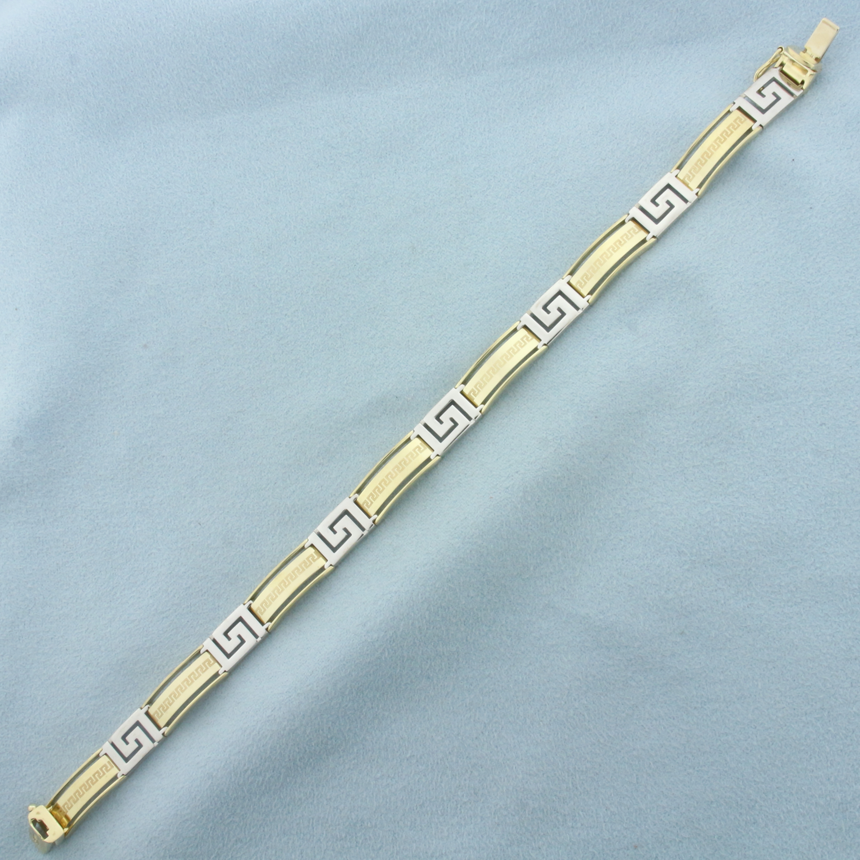 Greek Key Men's Bracelet in 10k Yellow and White Gold