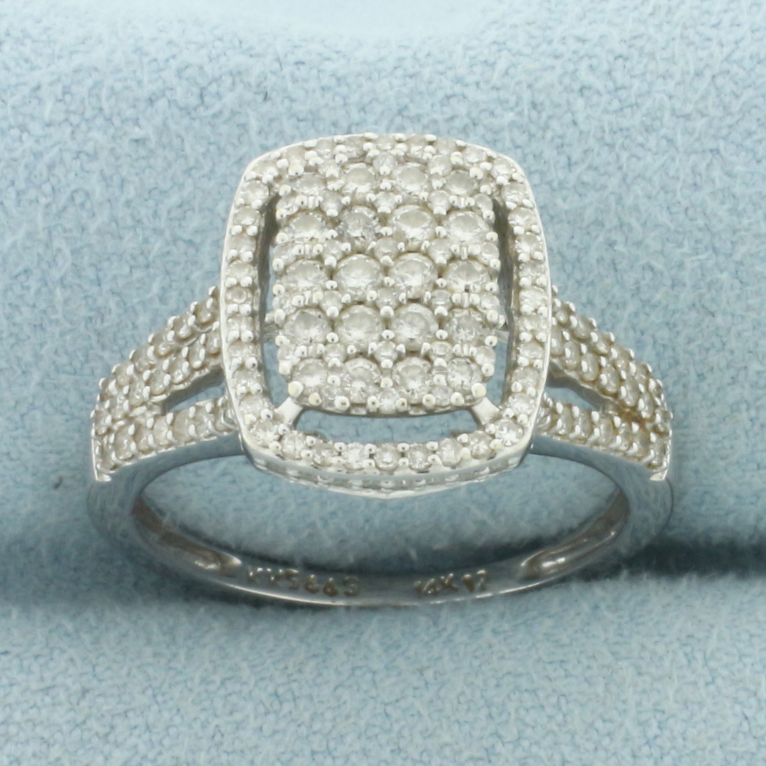 Halo Design Pave Set Diamond Ring in 14k White Gold.