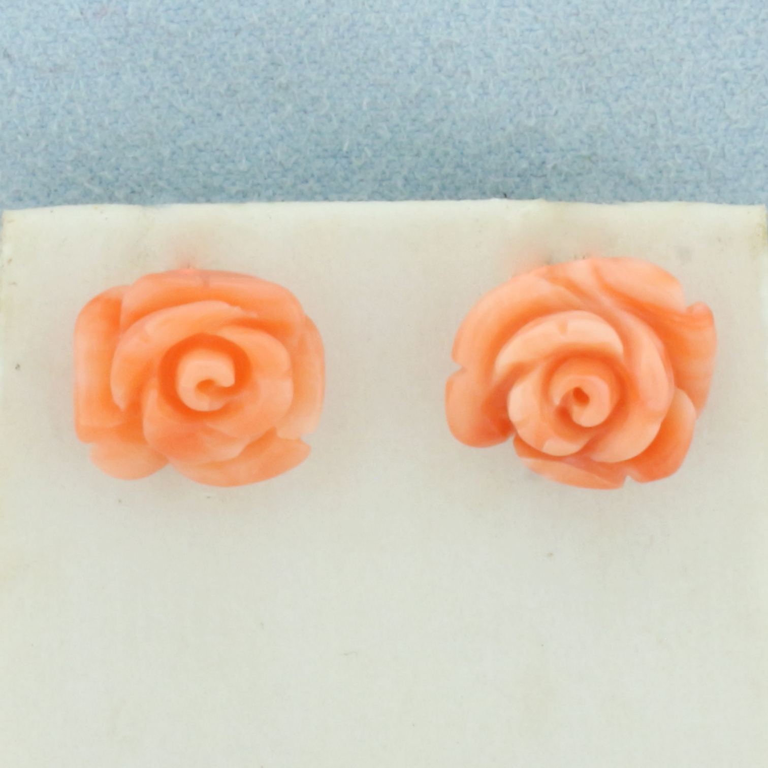 Hand Carved Pink Skin Coral Flower Earrings in 14k Yellow Gold