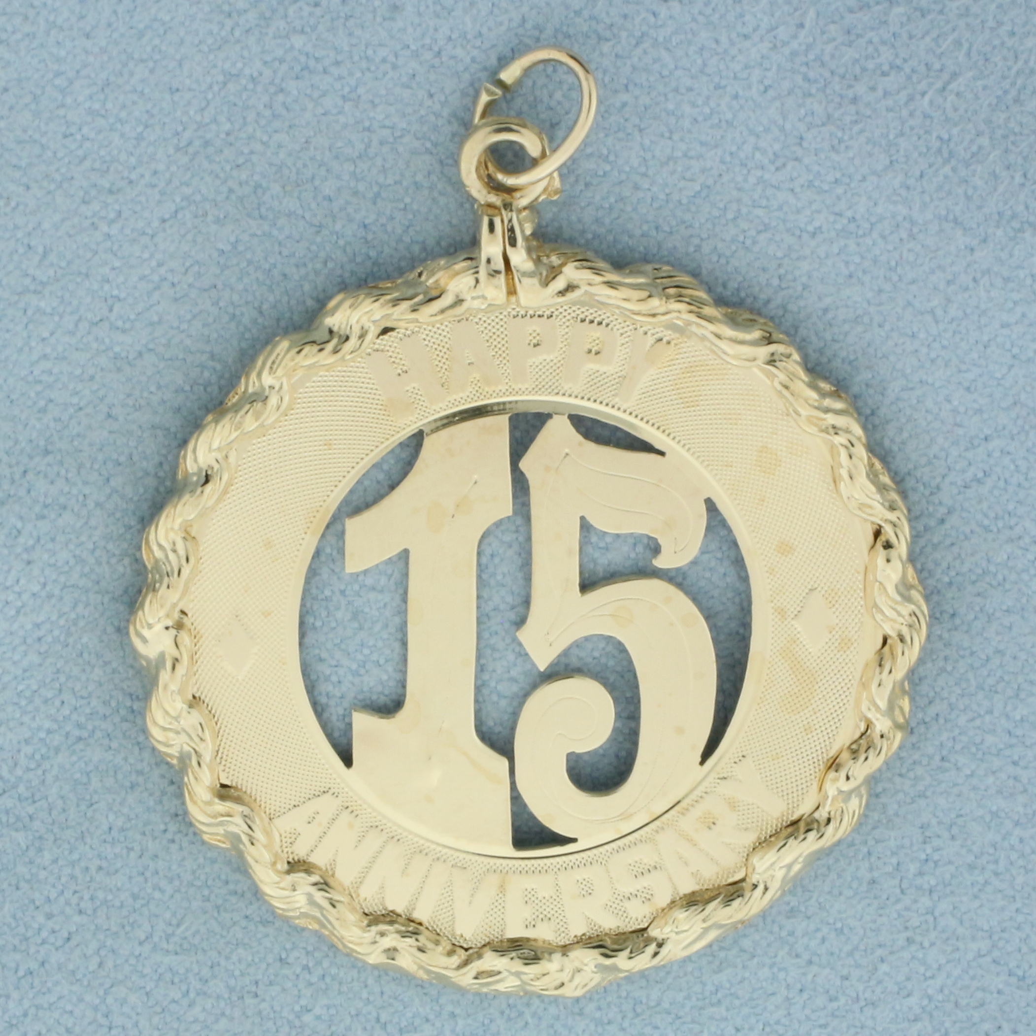 Happy 15 Year Anniversary Pendant or Charm in 14k Yellow Gold