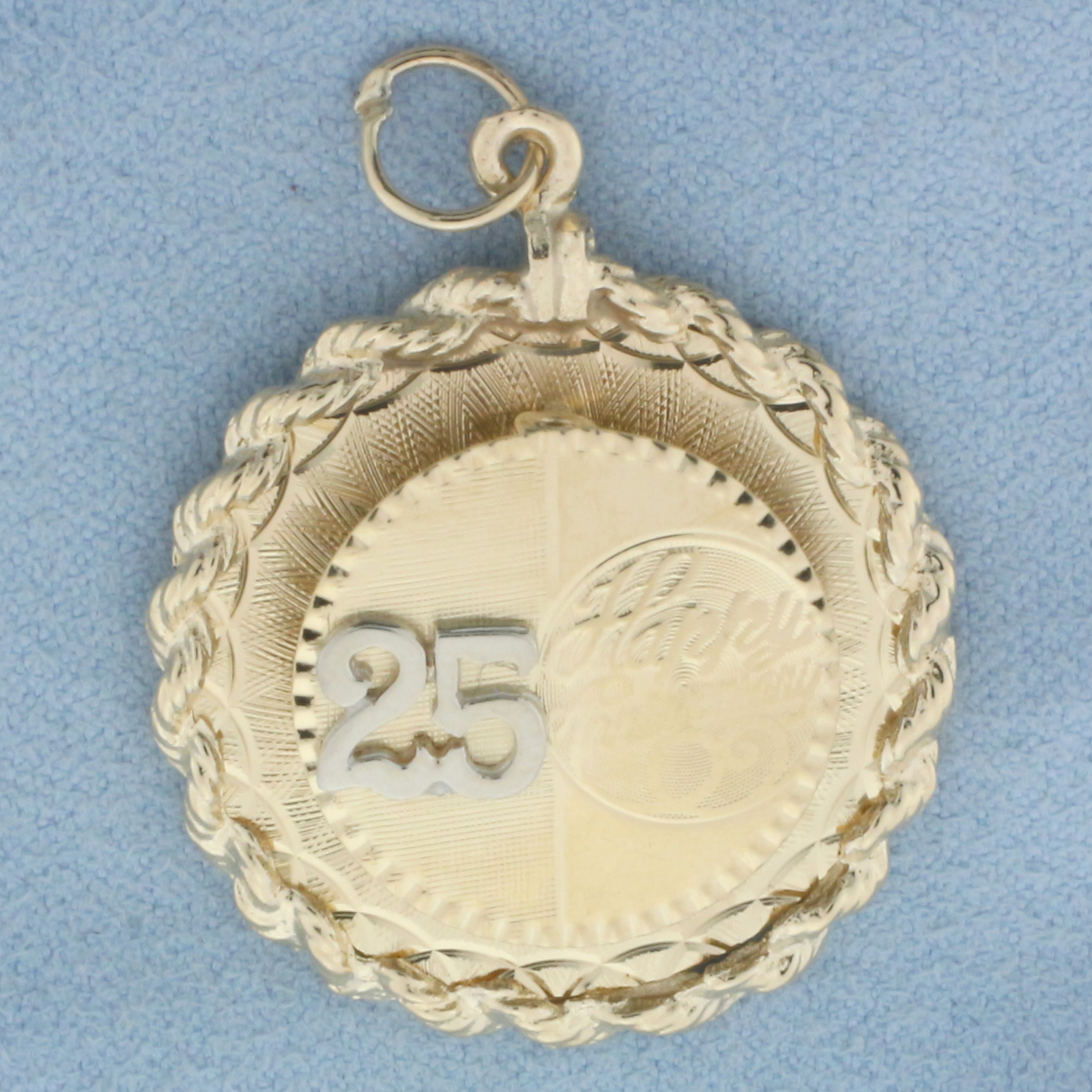 Happy 25 Year Anniversary Pendant or Charm in 14k Yellow Gold