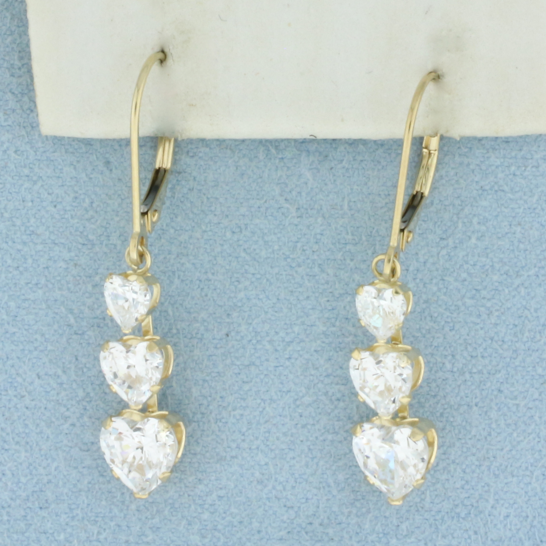 Heart Dangle CZ Earrings in 14k Yellow Gold