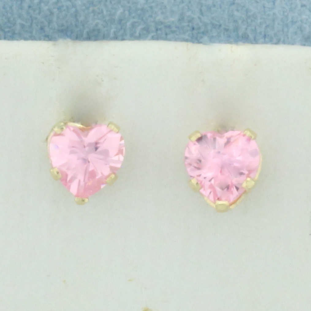 Heart Morganite Stud Earrings in 14k Yellow Gold