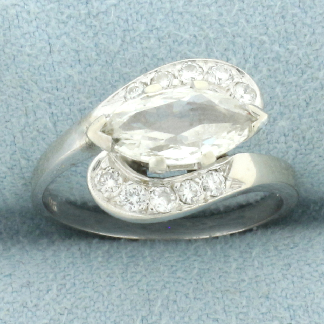 Horizontal Marquise Bypass Diamond Ring in 14k White Gold