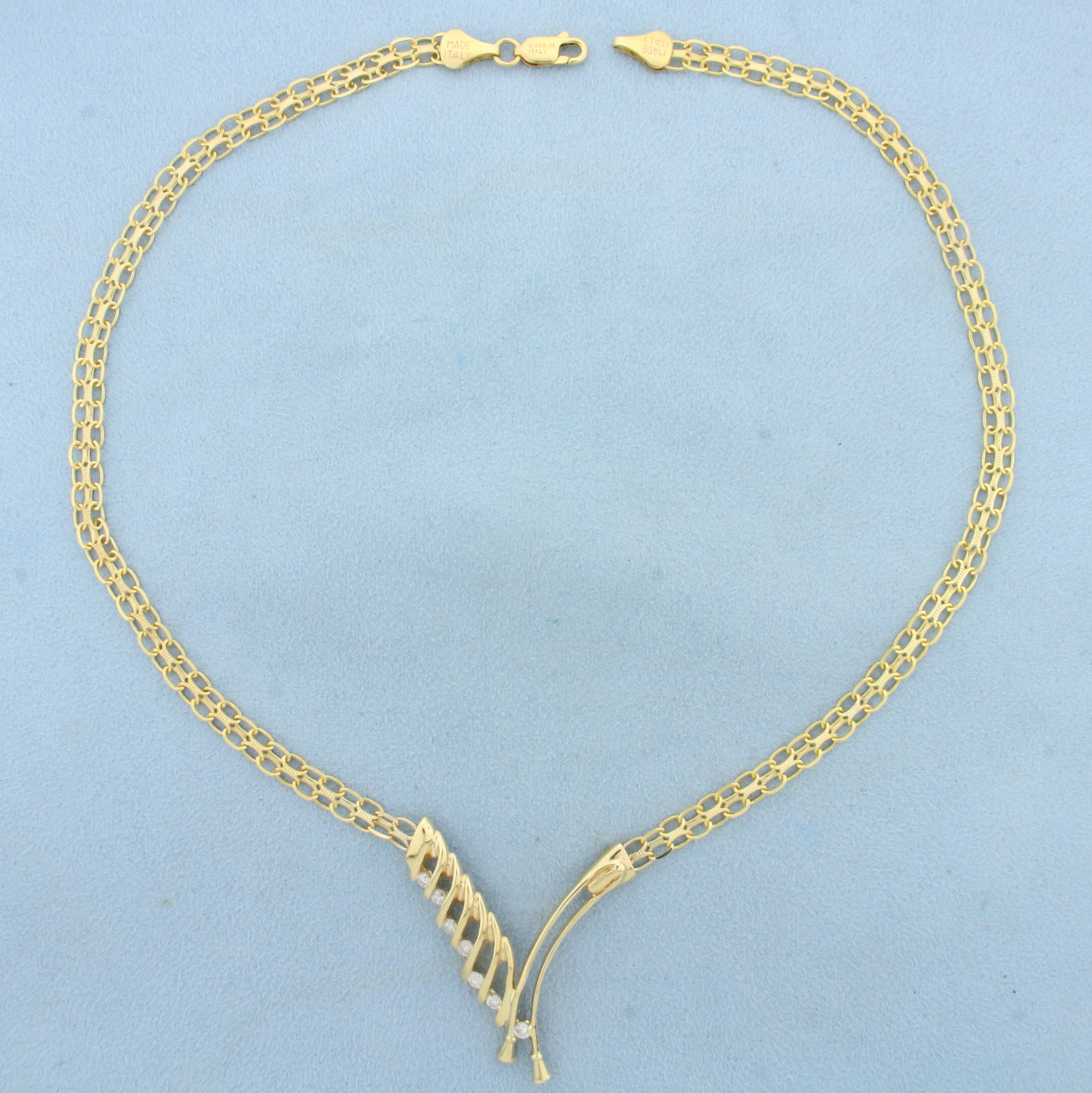 Italian Abstract Designer Bismarck Link Diamond Necklace in 14K Yellow Gold