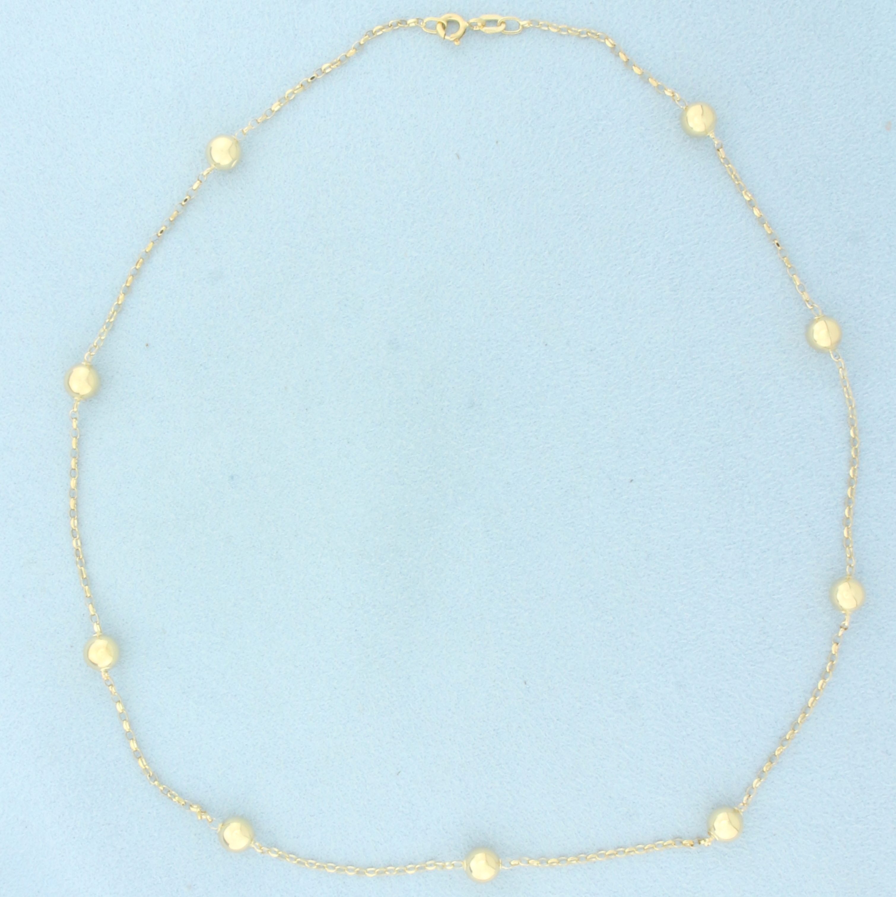 Italian Ball Bead Station Necklace in 14k Yellow Gold