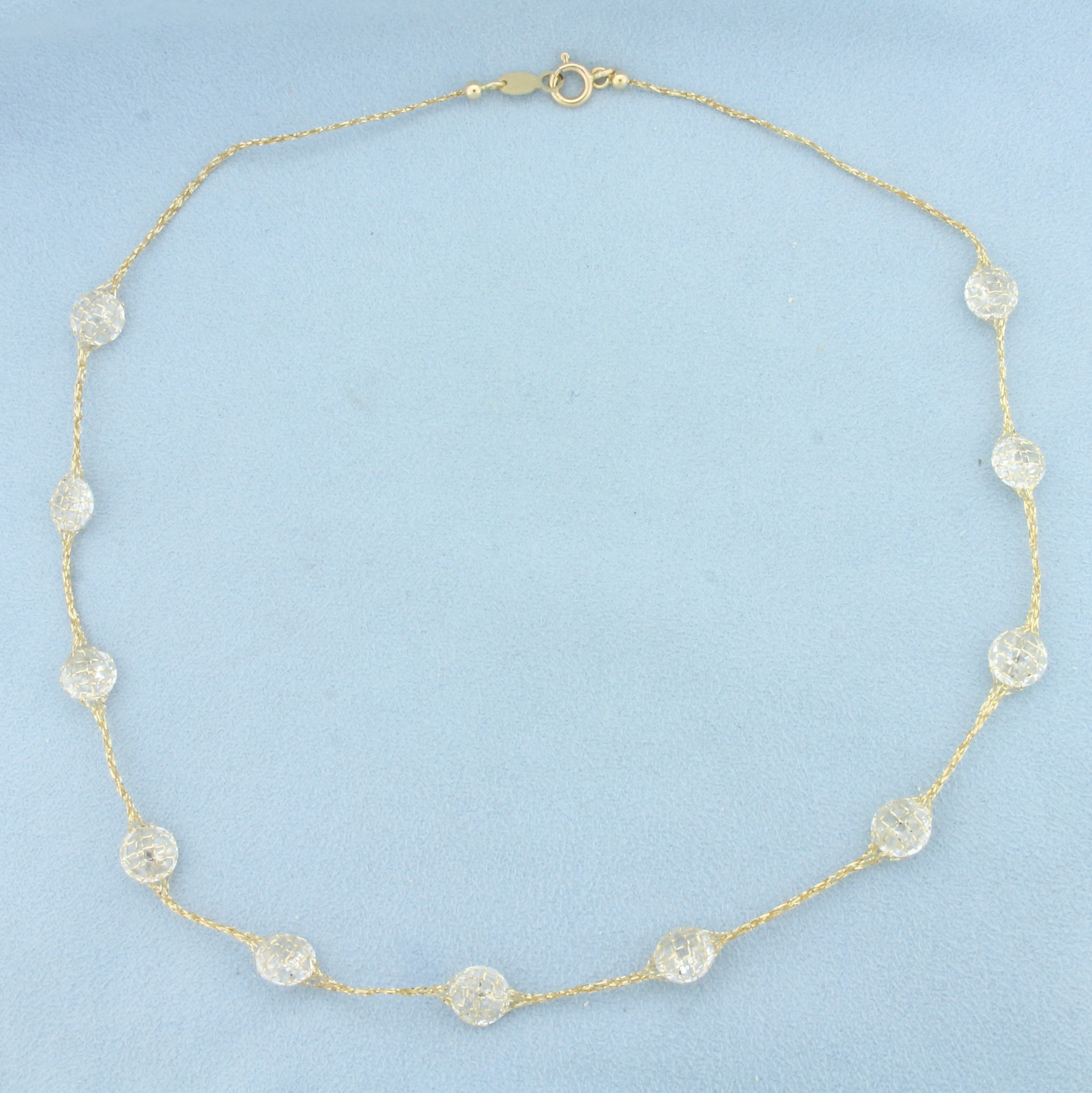 Italian CZ Disco Ball Station Necklace in 14k Yellow Gold