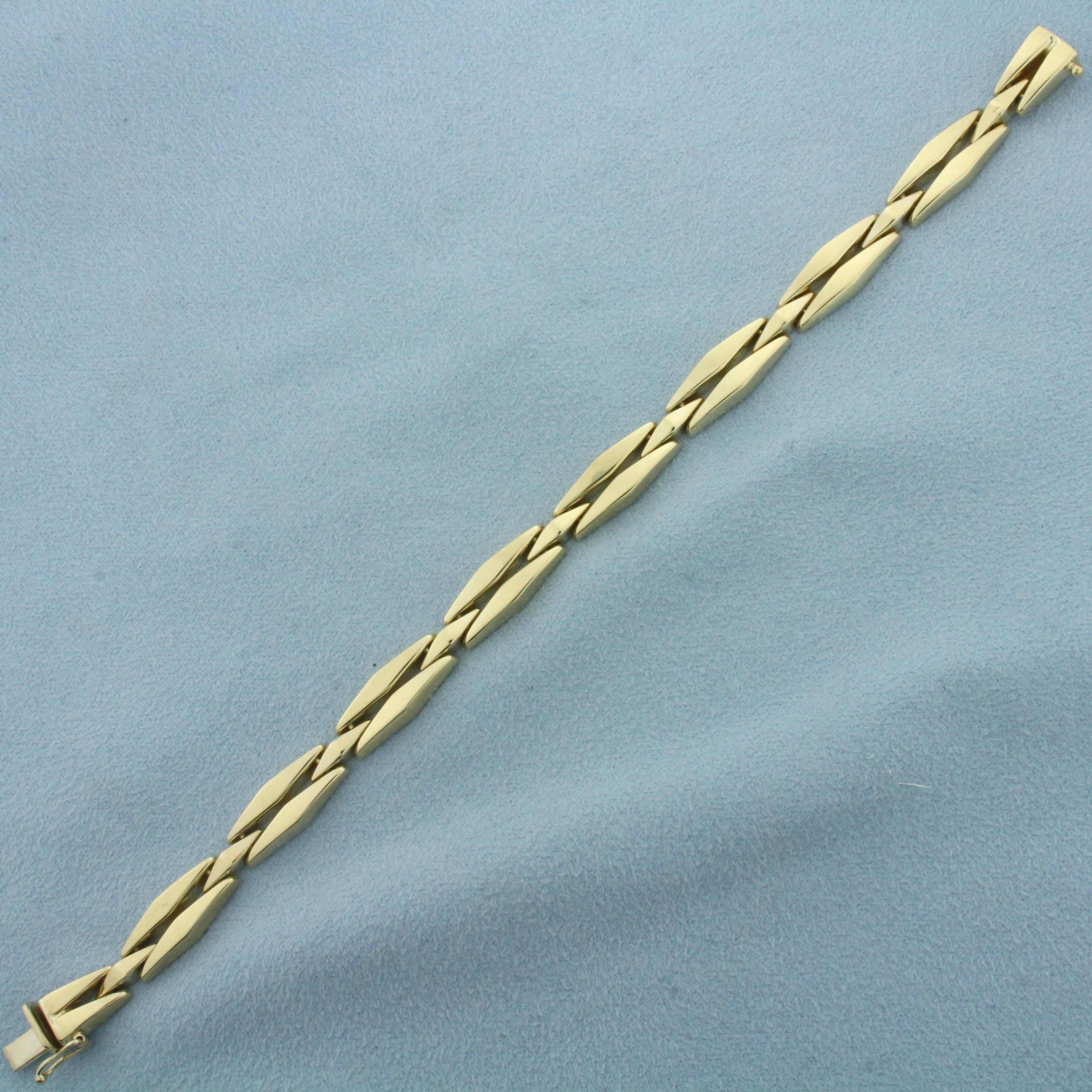 Italian Designer Elongated Diamond Link Bracelet in 14k Yellow Gold