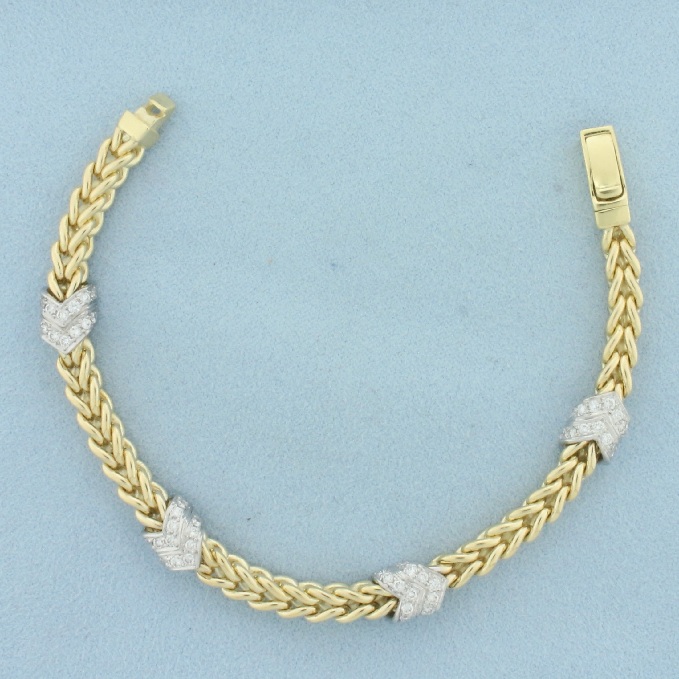 Italian Diamond Chevron Foxtail Bracelet in 14k Yellow Gold