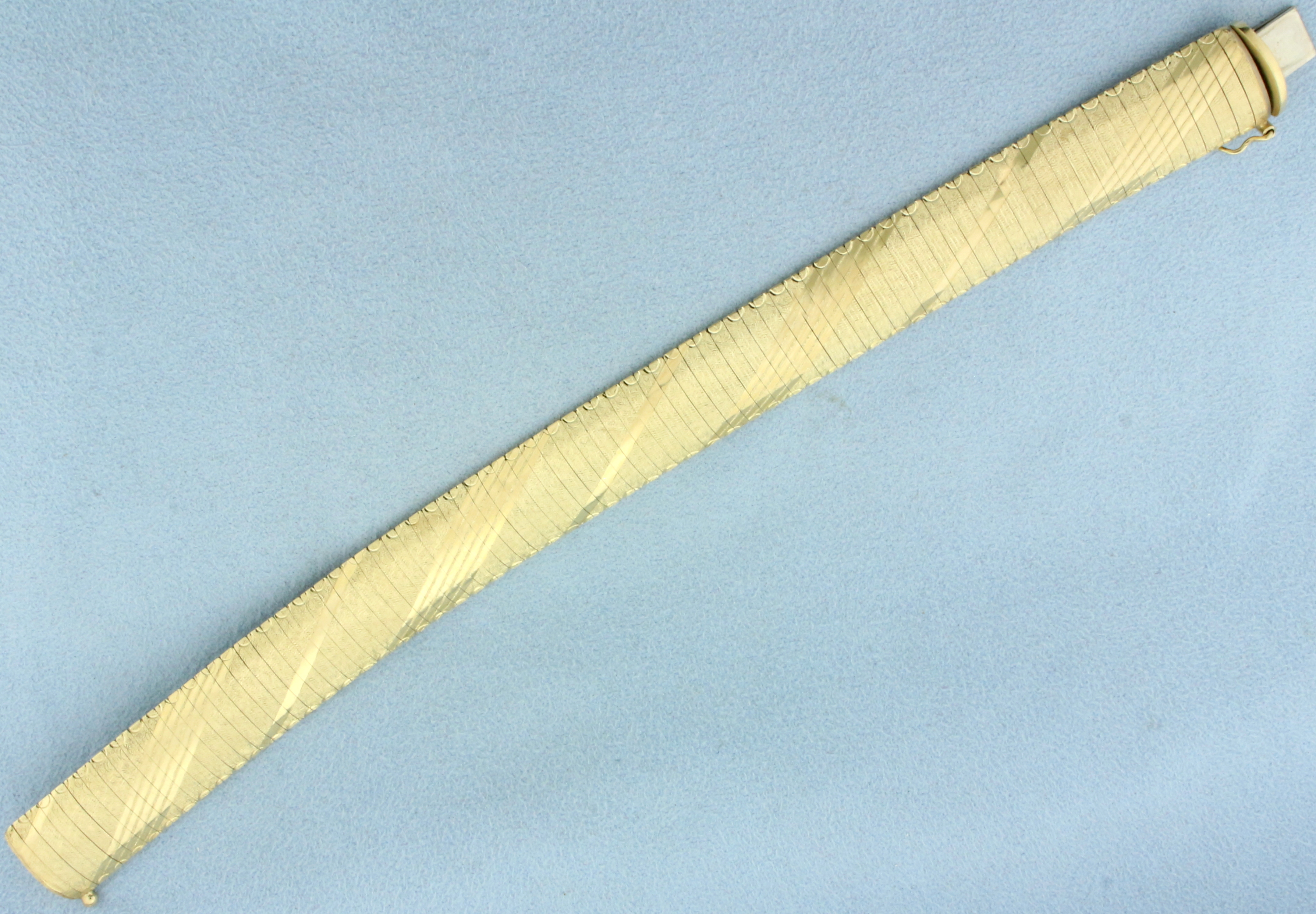 Italian Diamond Etched Omega Link Bracelet in 14k Yellow Gold