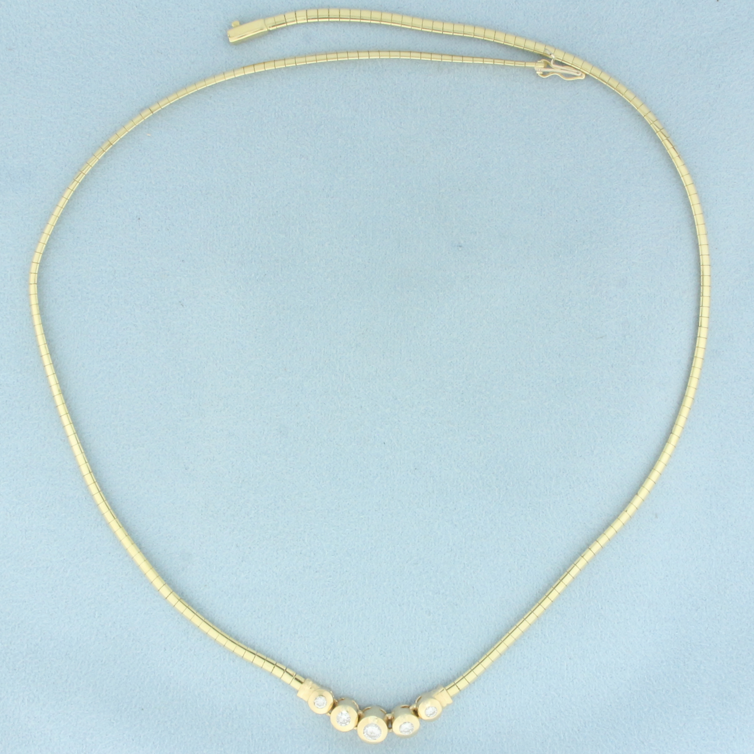 Italian Diamond Omega Necklace in 14k Yellow Gold