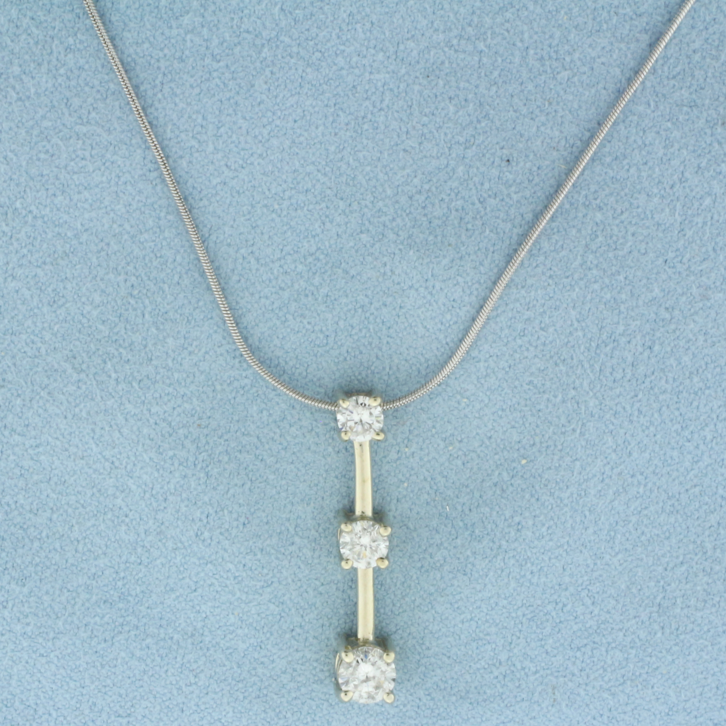 Italian Diamond Past Present Future 3 Stone Necklace in 14k White Gold