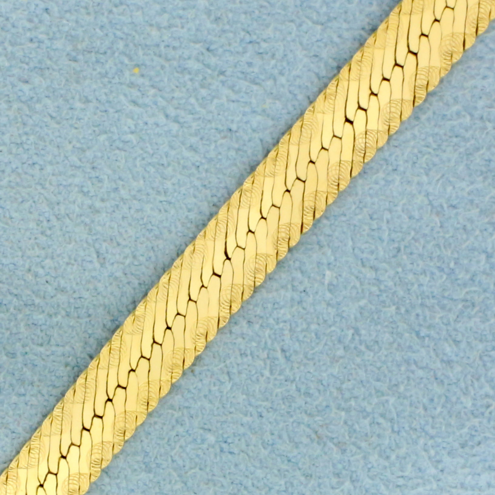 Italian Made 17 Inch Designer Etched Herringbone Chain Necklace in 14K