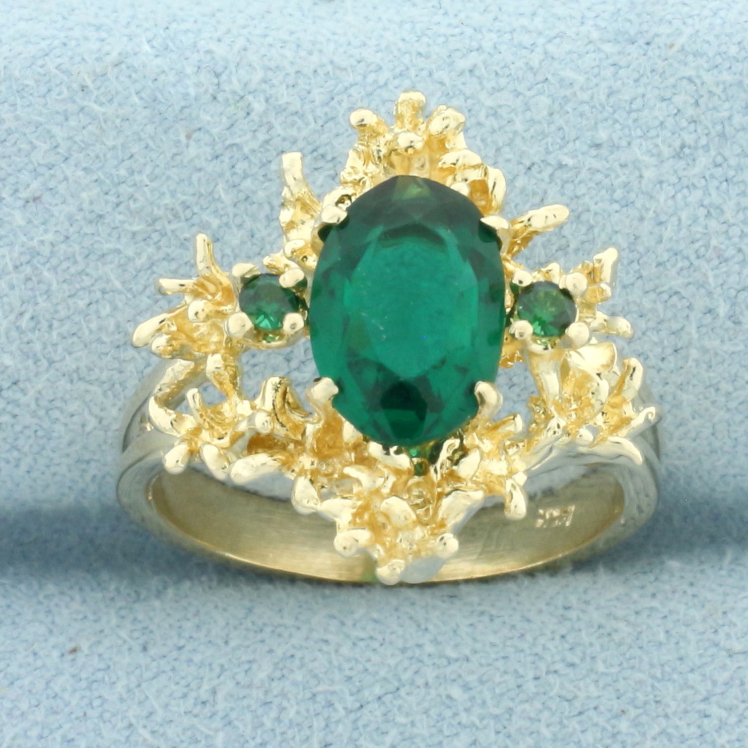 Lab Emerald Designer Ring in 14k Yellow Gold